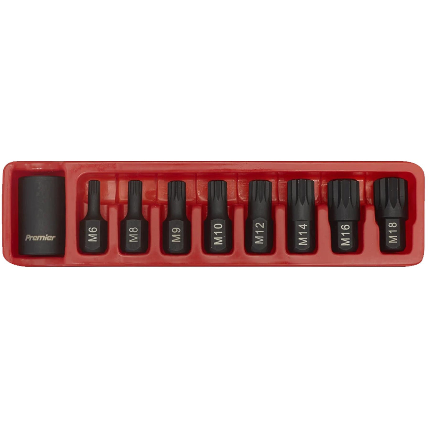 Sealey Impact Spline Bit & Holder Set 9pc 1/2"Sq Drive