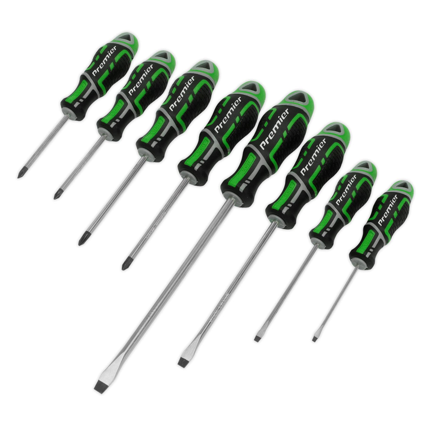 Sealey 8pc Screwdriver Set Slotted Phillips Pozi Magnetic GripMax Hi Vis Green