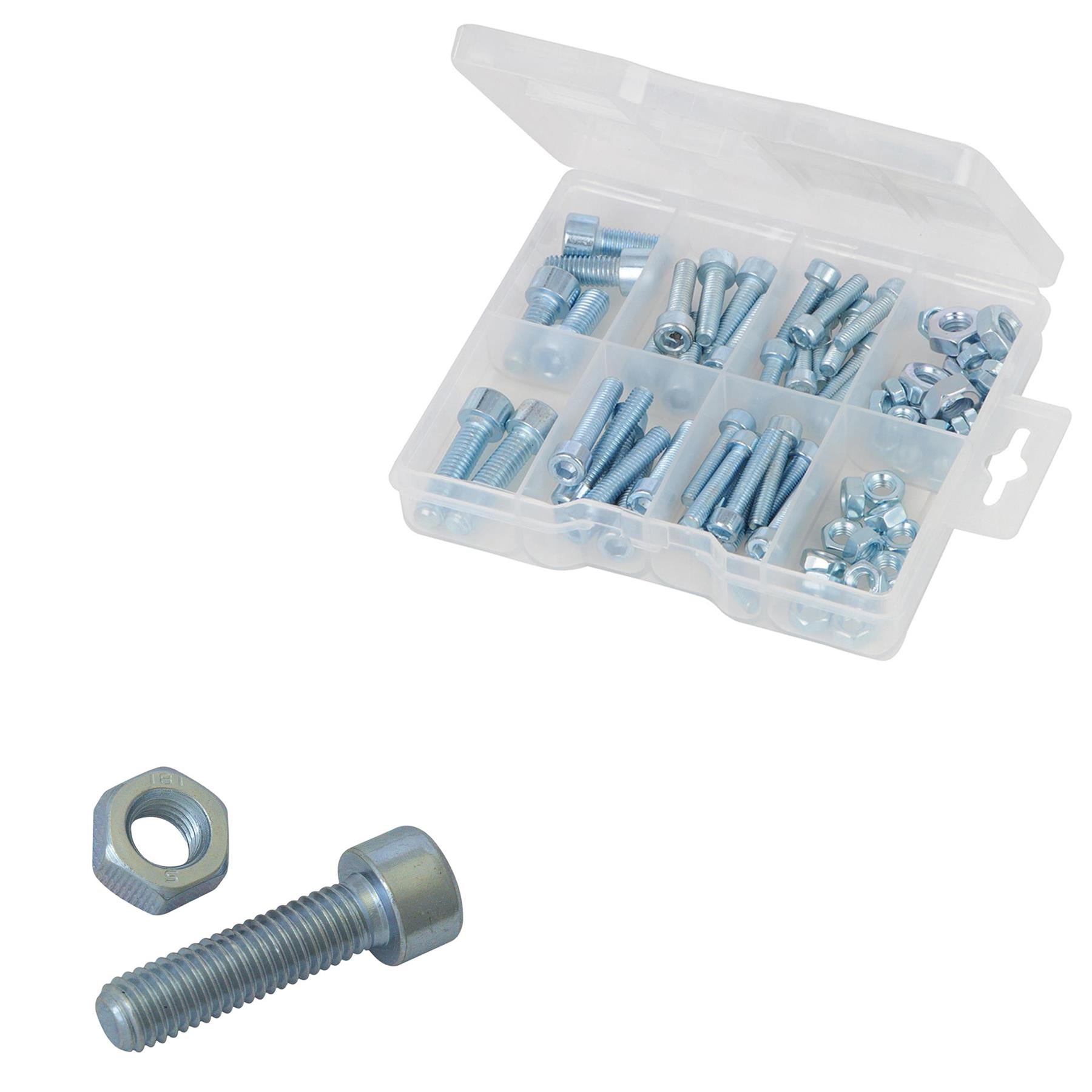 75Pce Cap Screws & Nuts Pack Zinc-Plated Corrosion Resist M5 X 20 To M8 X 30mm