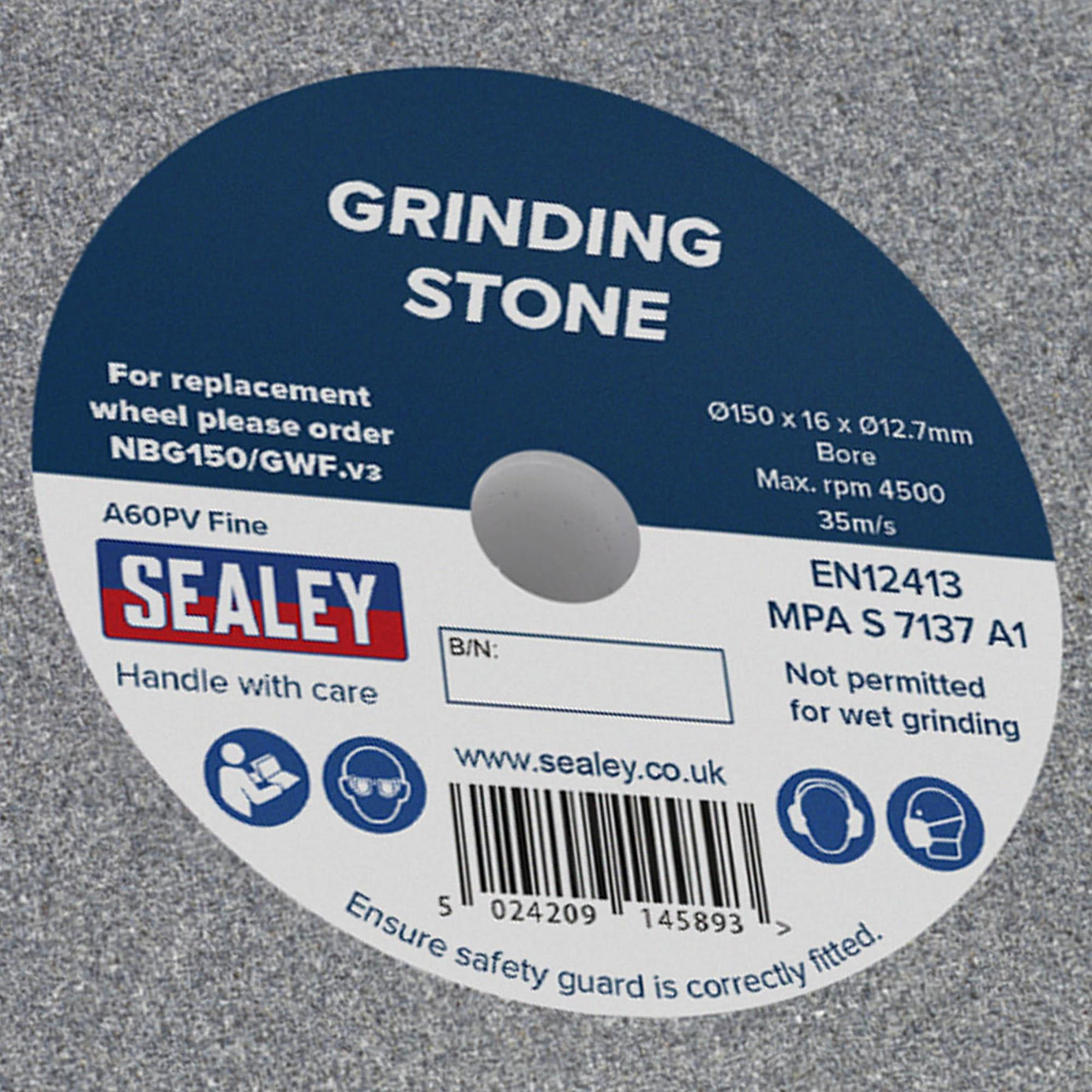 Sealey Grinding Stone �150 x 16mm 13mm Bore A60P Fine