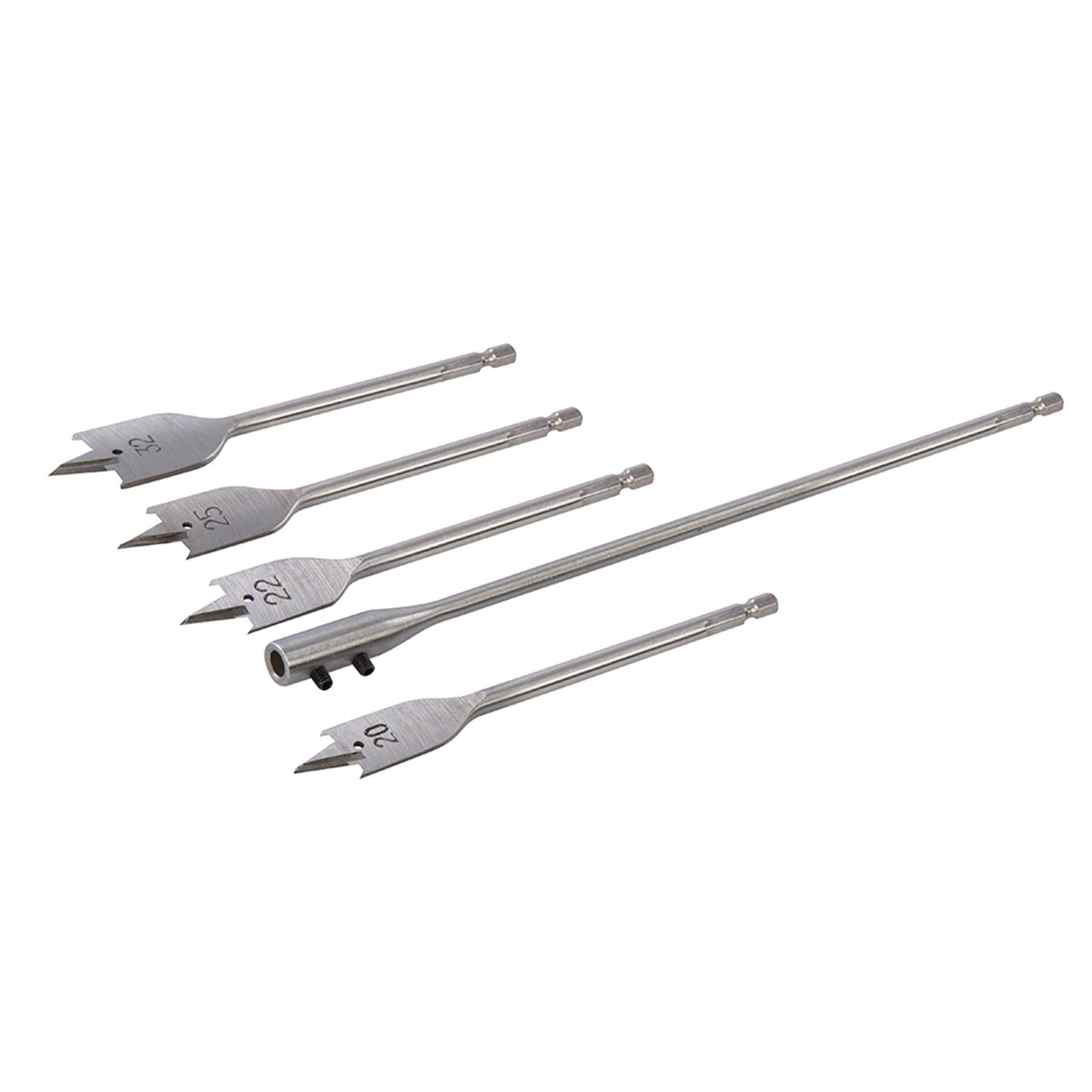 10Pce Flat Bit & Extension Arm Set 6 - 32mm Hardened High Carbon Steel