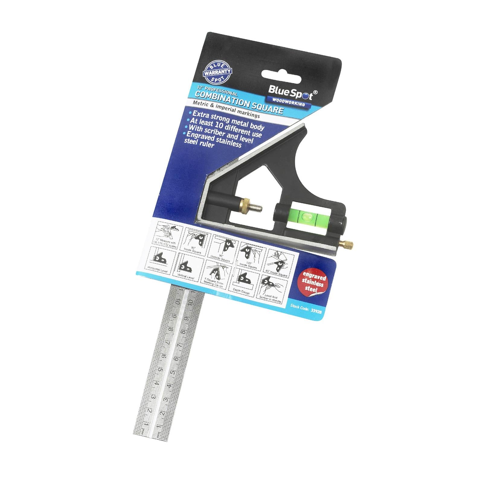 BlueSpot 300mm 12" Combination Square Heavy Duty Try Set Right Angle Ruler