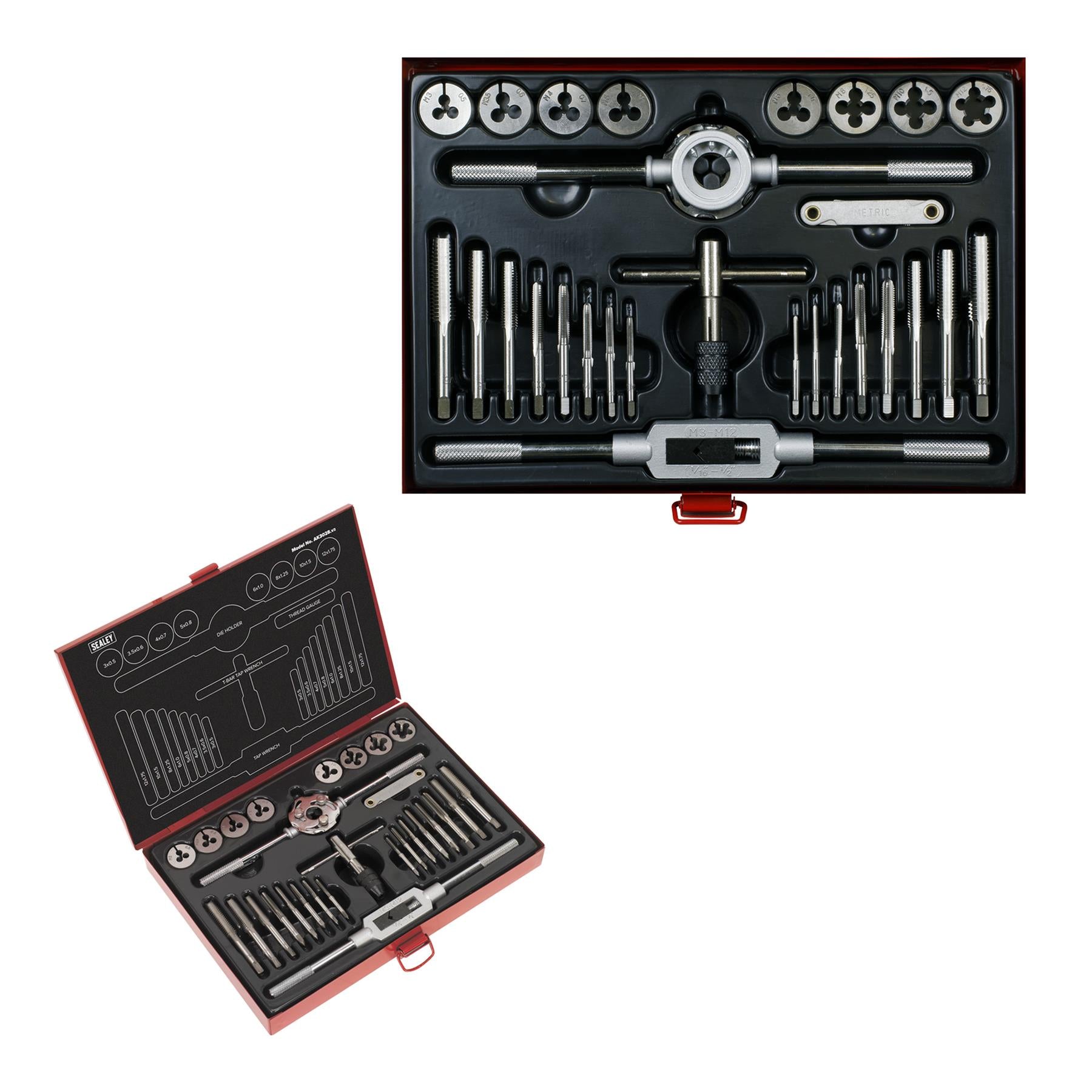 Sealey 28pc Tap and Die Set Split Dies Metric Thread Cutting Tool M3 - M12 Steel