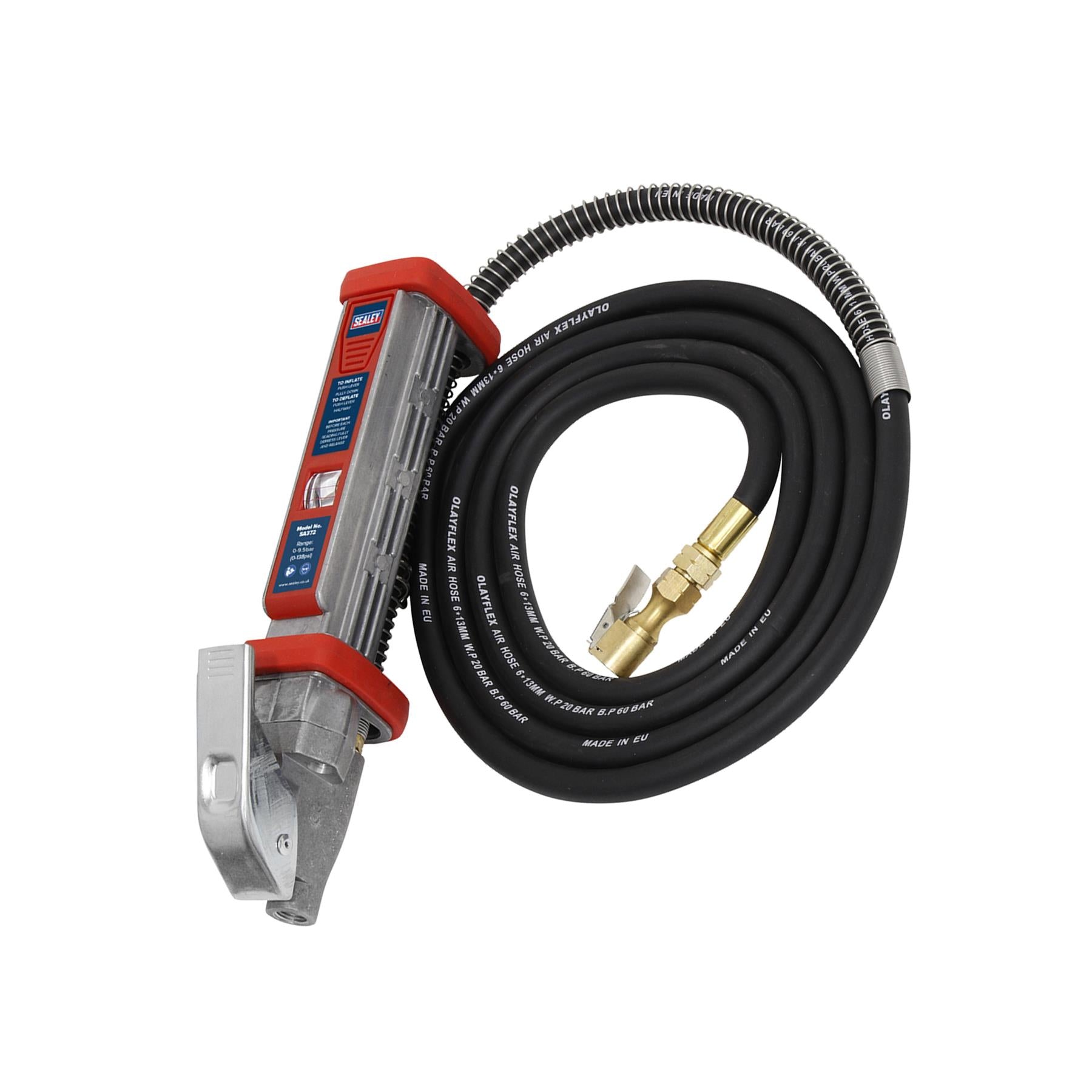 Sealey Tyre Inflator 2.7m Hose with Clip-On Connector