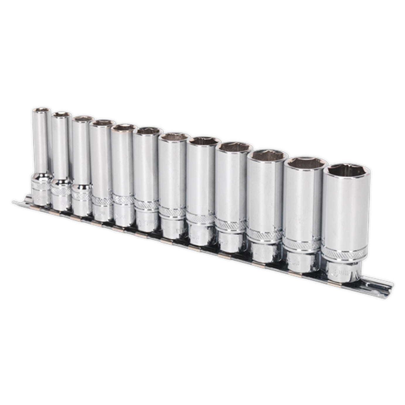 Sealey Deep Lock-On Socket Set 3/8"Sq Dr 12pc 8-19mm 6pt Metric Long Reach