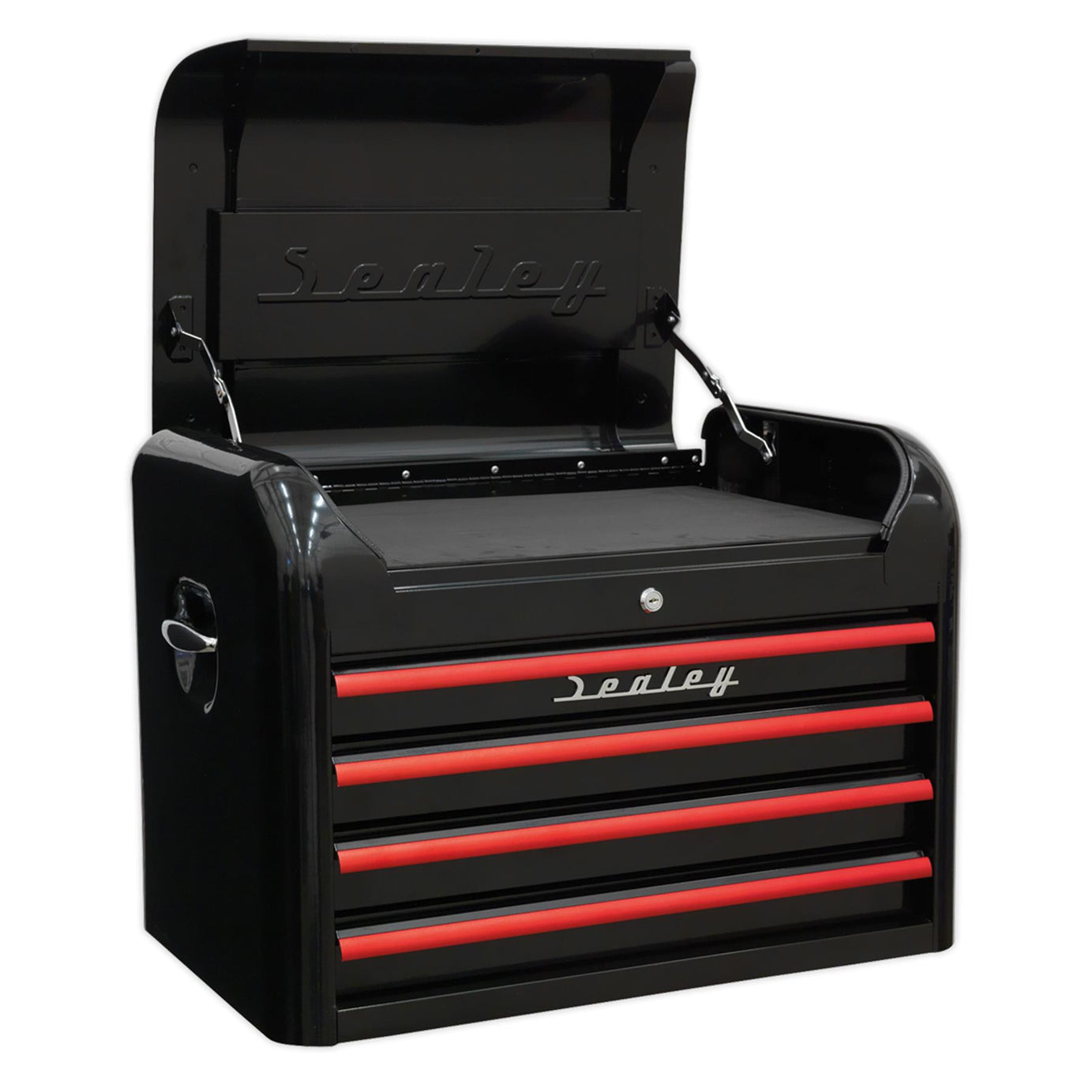 Sealey Topchest 4 Drawer Retro Style-Black/Red Anodised Draw Pulls