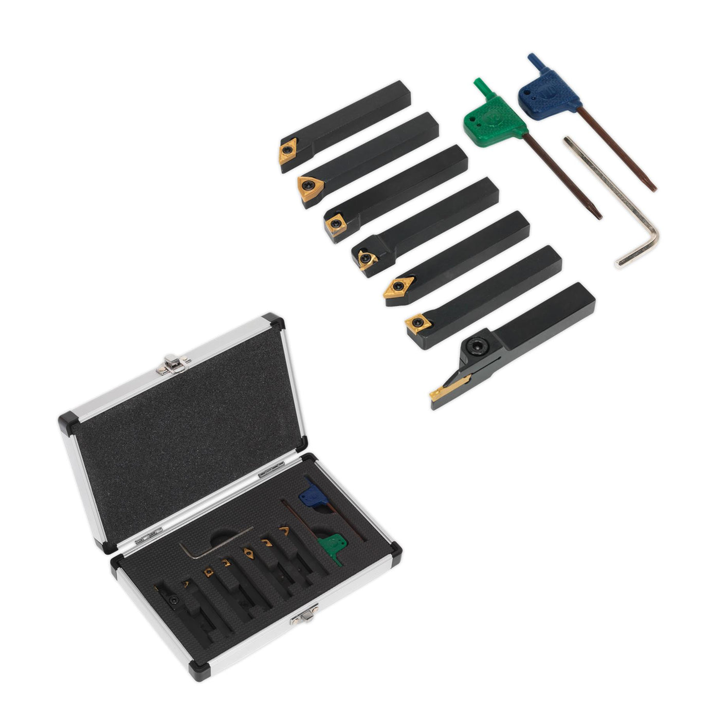 Sealey Indexable 10mm Lathe Turning Tool Set 7pc Storage Box