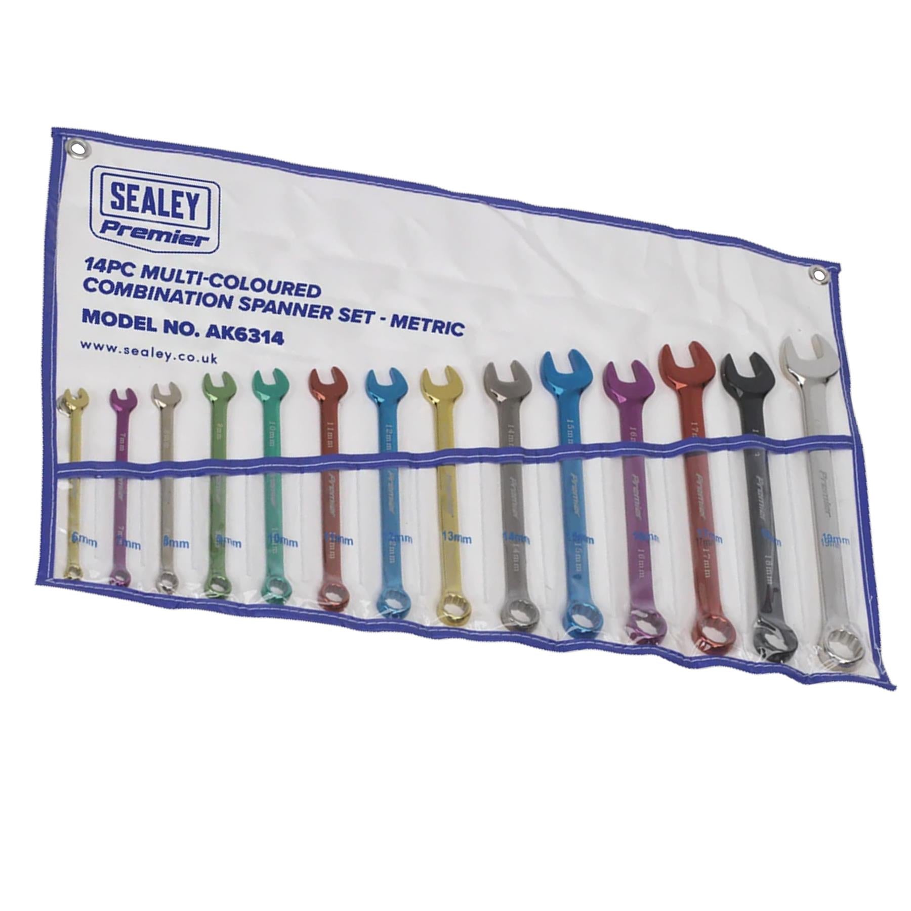 Sealey Combination Spanner Set 14pc Multi-Coloured Metric