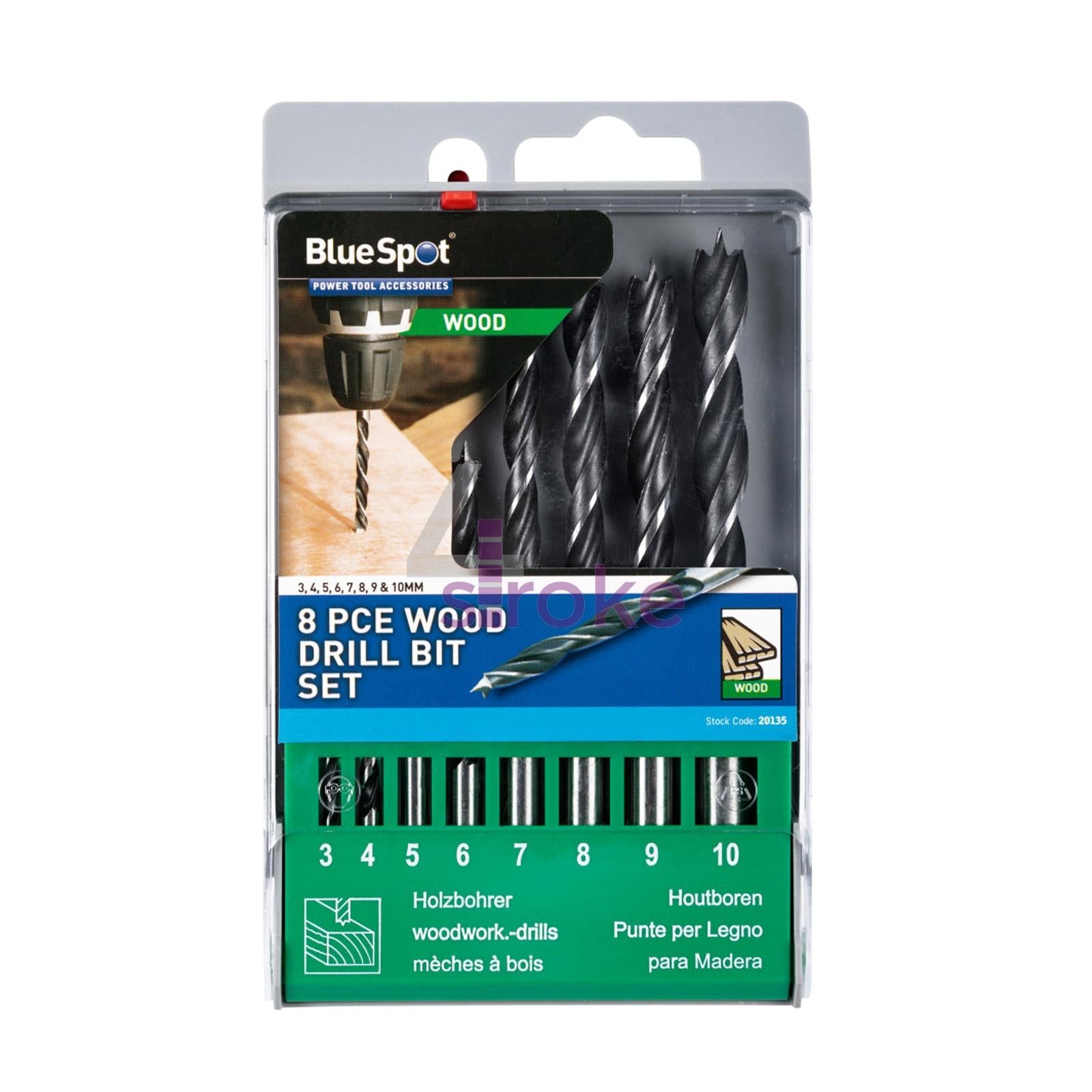 BlueSpot 5pc Brad Point Wood Drill Bit Set 4, 5, 6, 8 & 10mm Bits