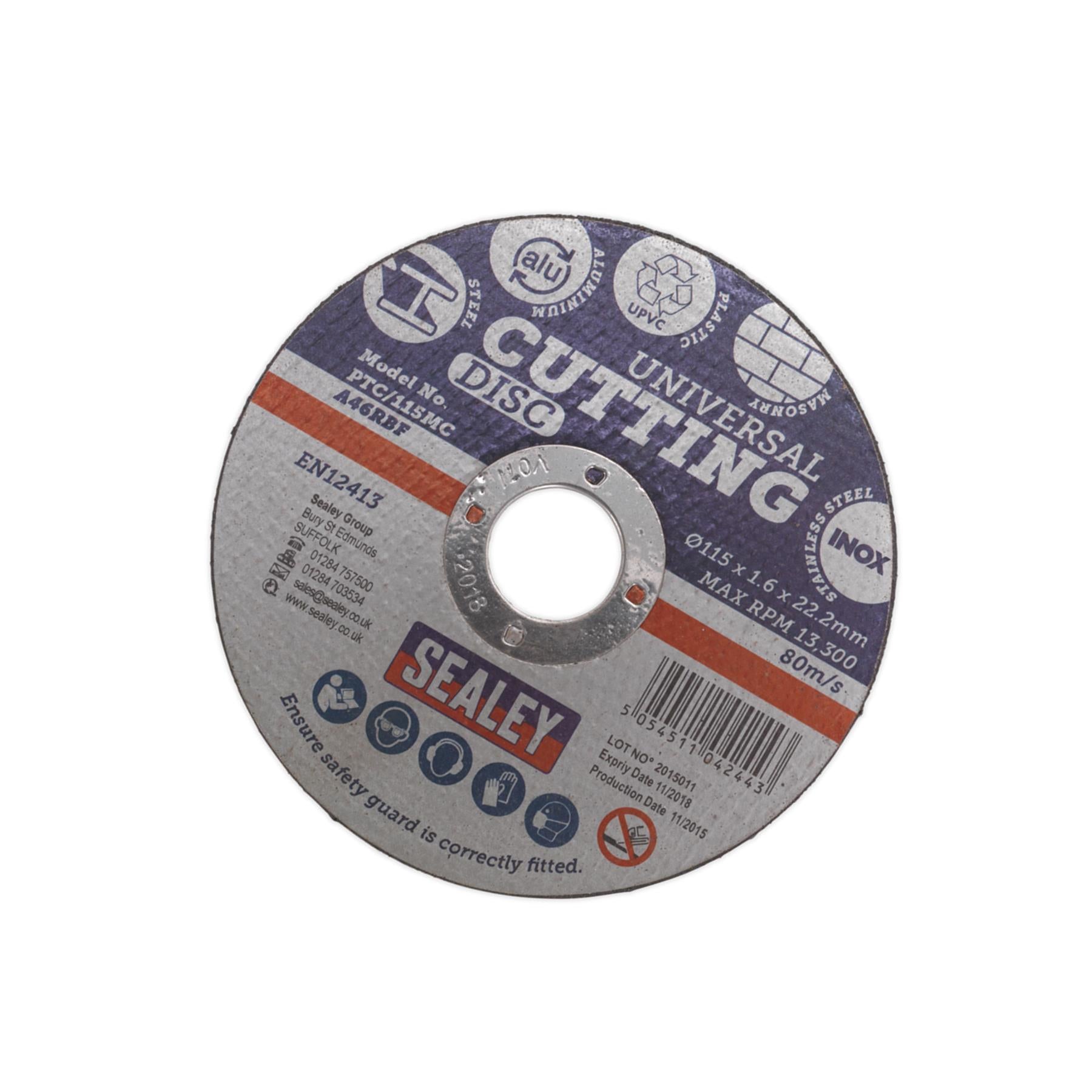 Sealey Multipurpose Cutting Disc Ø115 x 1.6mm Ø22.2mm Bore