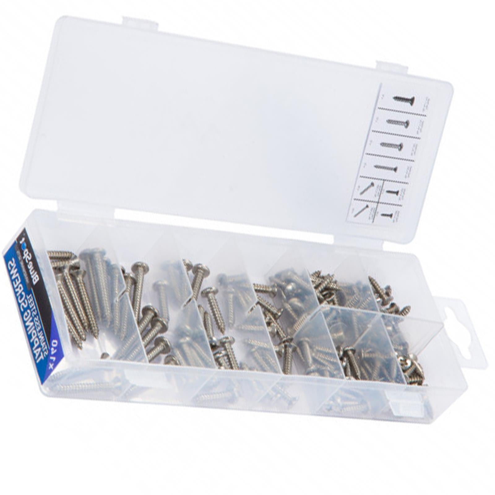 BlueSpot 140Pc Stainless Steel Self Tapping Screw Flush Oval Pan-Head & Countersunk