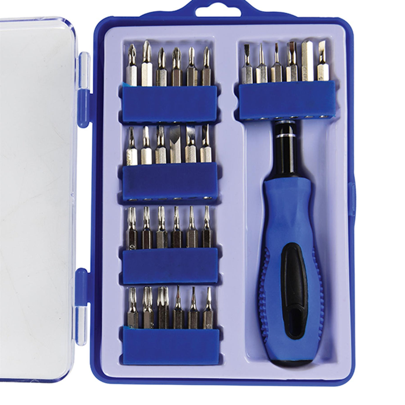 31Pce Precision Screwdriver Bit Set Soft-Grip Driver Handle & Plastic Carry Case