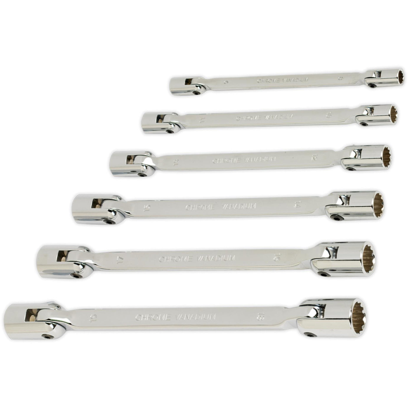 Sealey Double Flexi-Head Socket Spanner Set 6pc Fully Polished MM
