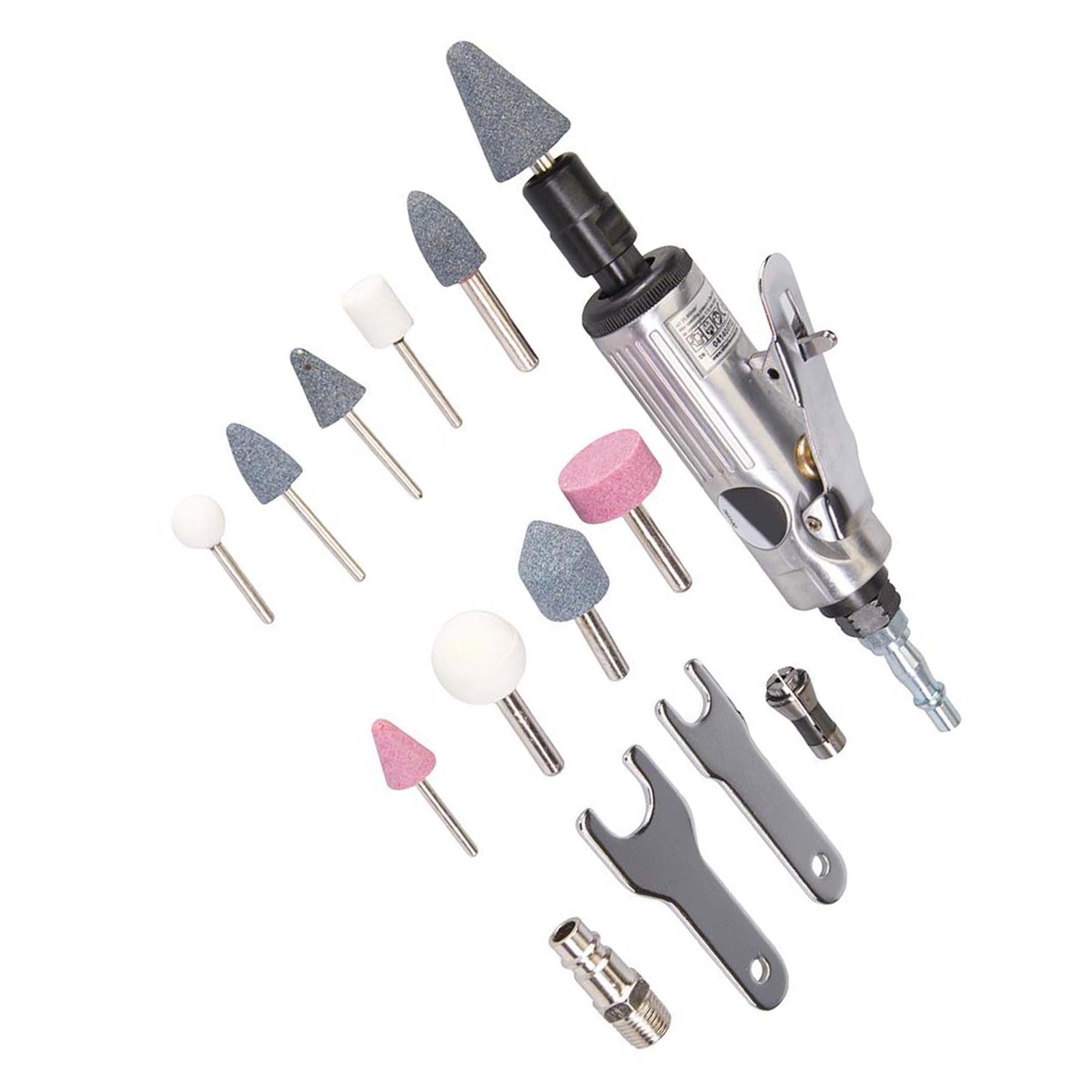 15 Piece Air Die Grinder Kit 160mm - All 1/4" & 1/8" Shank Burrs And Grindstones