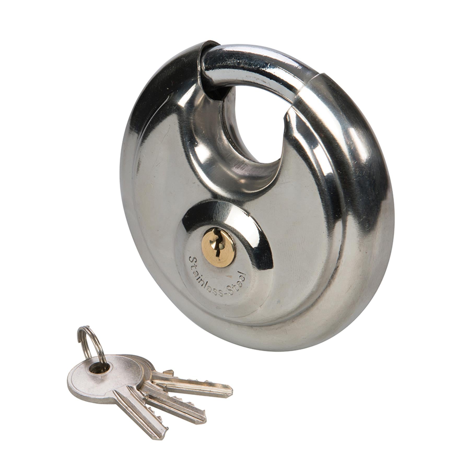 Stainless Steel Security Disc Padlock 90mm 3 Keys Hardened Steel Shackle