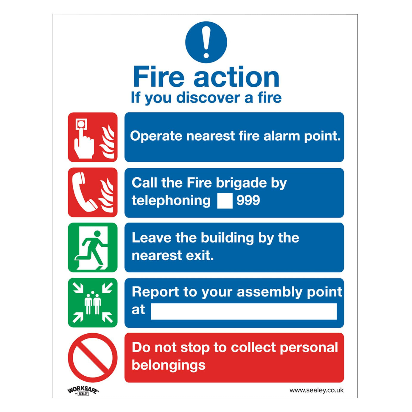 Safe Conditions Safety Sign - Fire Action Without Lift - Rigid Plastic