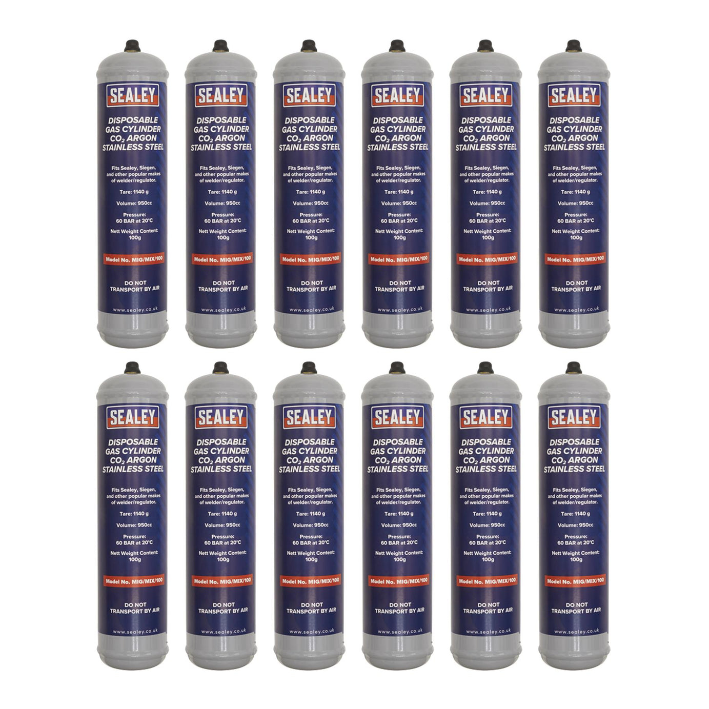 Sealey Gas Cylinder Disposable Carbon Dioxide/Argon 100g - Box of 12