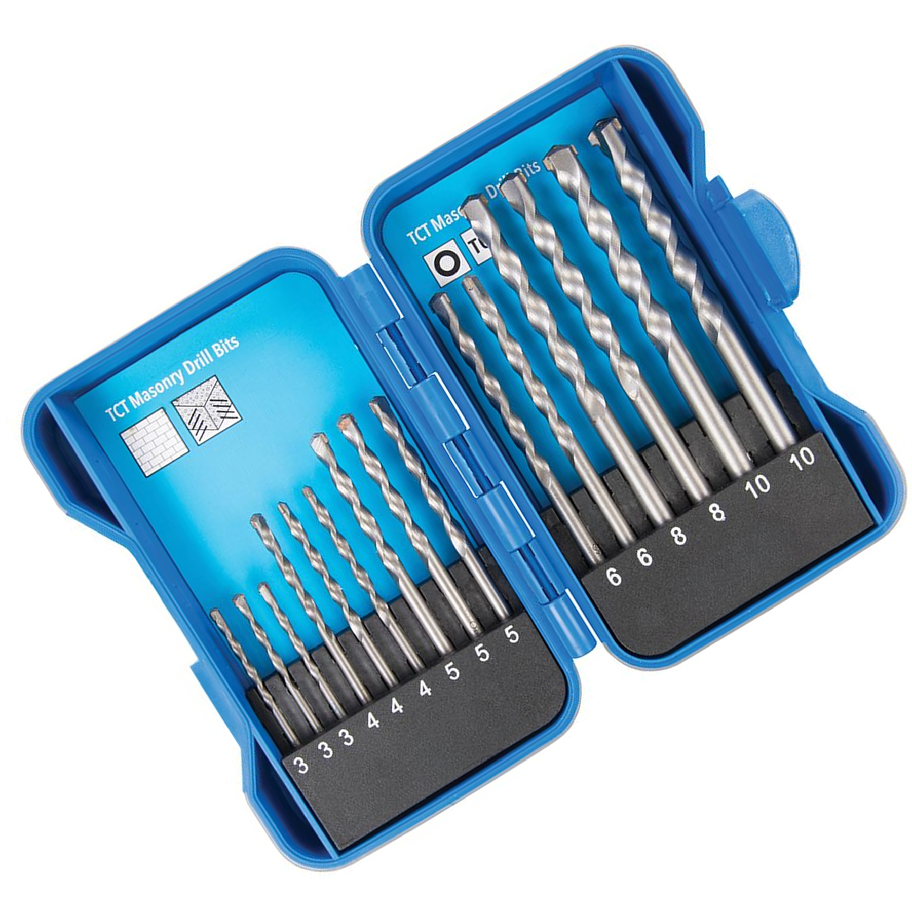 Tct Masonry Drill Bit Set 15Pc Tungsten Carbide-Tipped & Sand Blasted 3 - 10mm