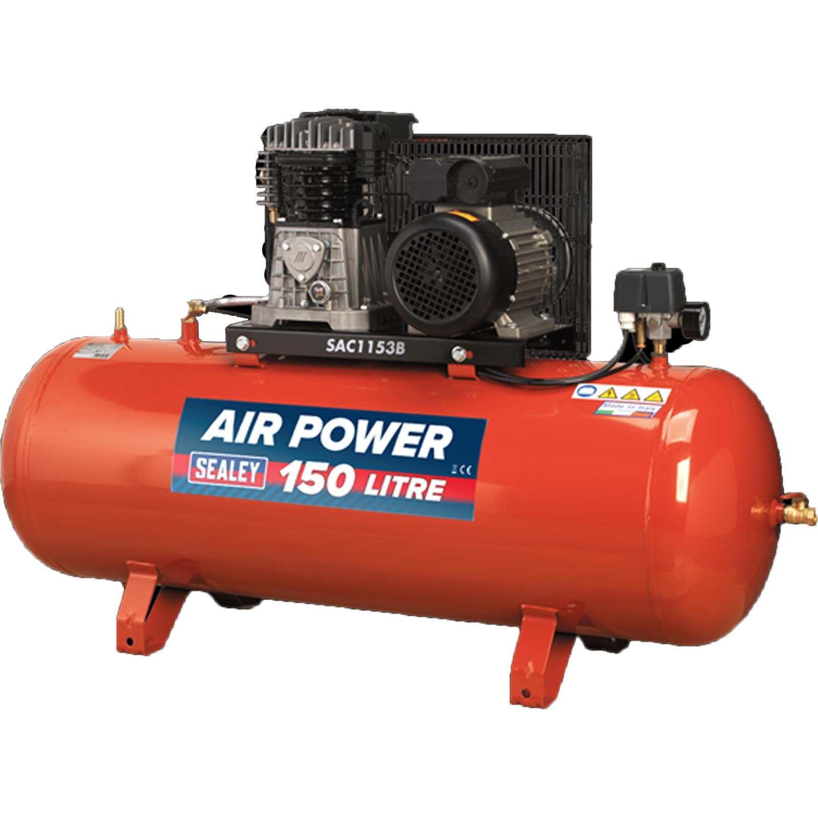 Sealey SAC1153B Air Compressor 150L Belt Drive 3hp with Cast Cylinders