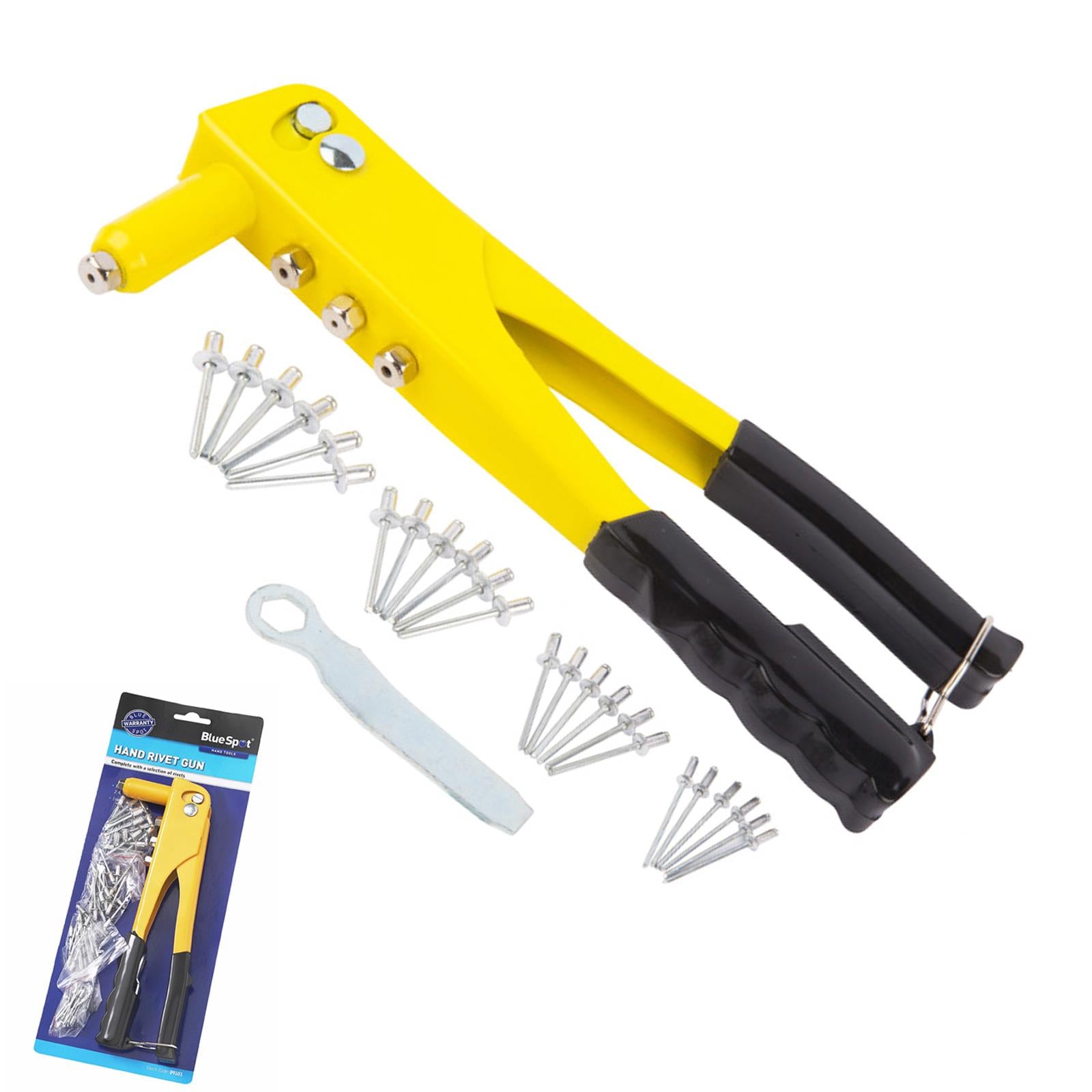 BlueSpot Hand Pop Rivet Gun With 60 Rivets And 4 Size Riveter Nozzles