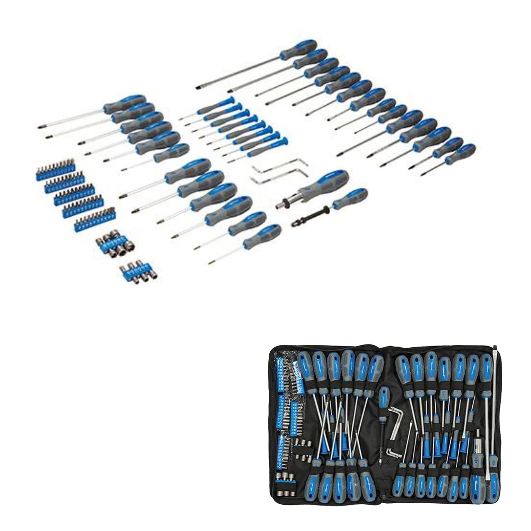 Screwdriver Set 100pc Hardened Chrome Vanadium Blades And Tips Soft-grip handles