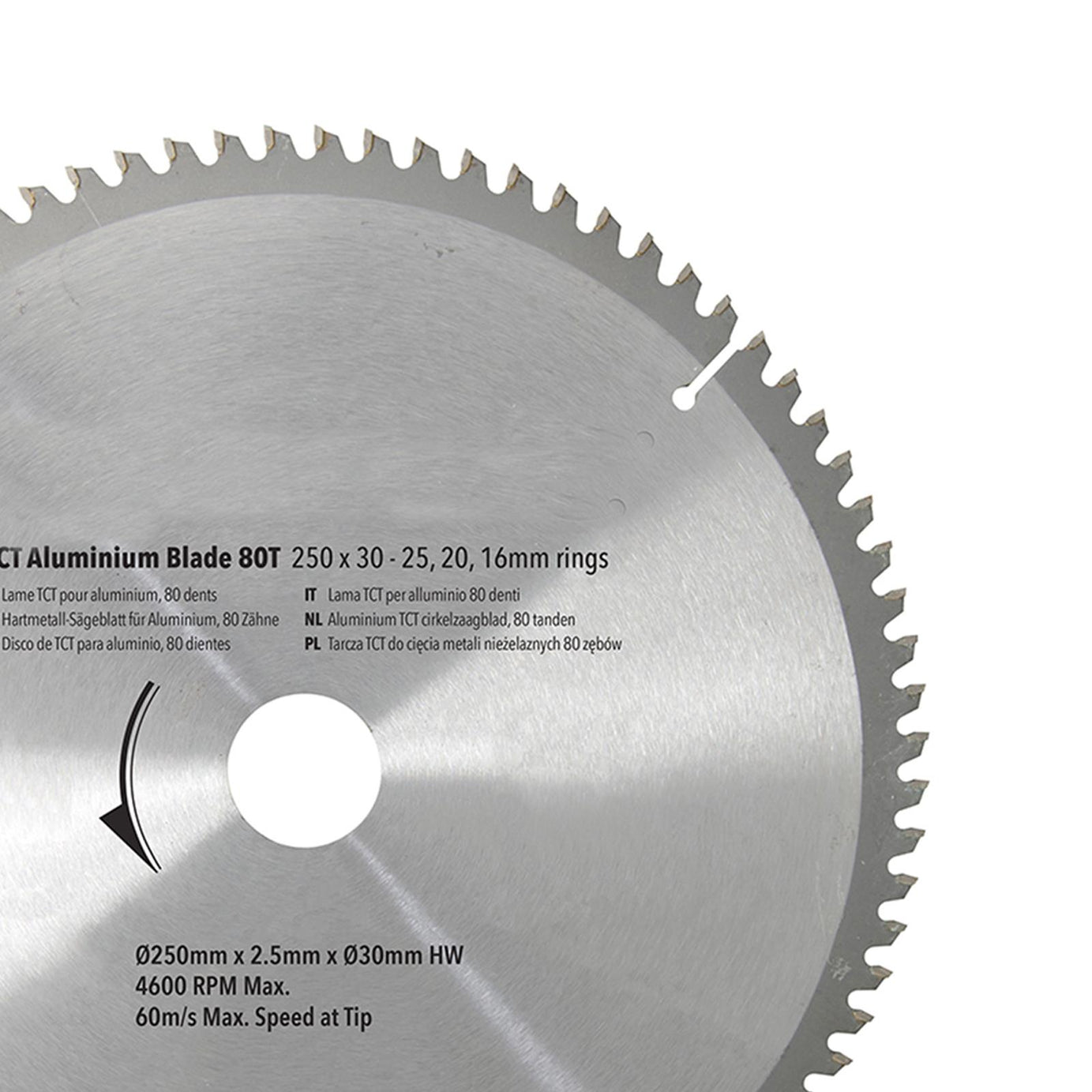250mm 80T Aluminium Circular Saw Blade 30mm Bore 25mm 20mm 16mm Rings Mitre 10"