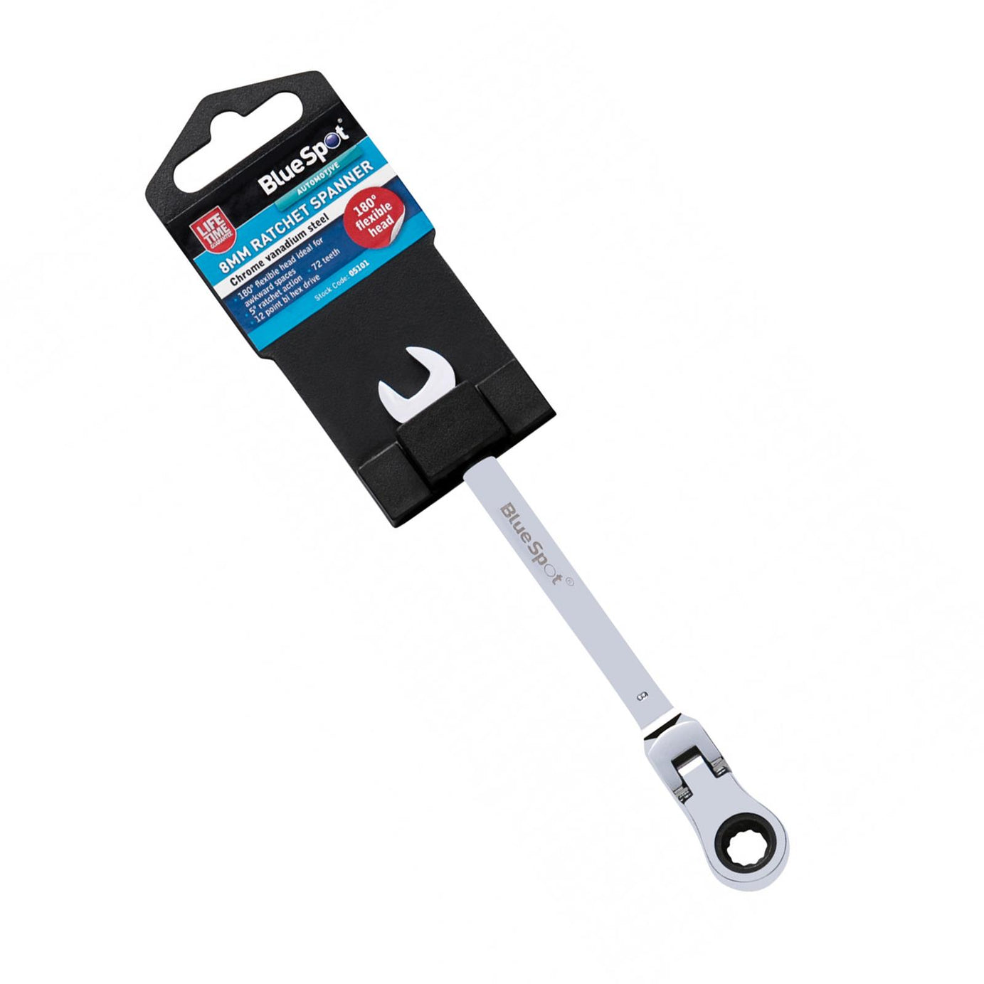 BlueSpot Ratchet Spanner Combination Flexible Head Wrench Metric 8