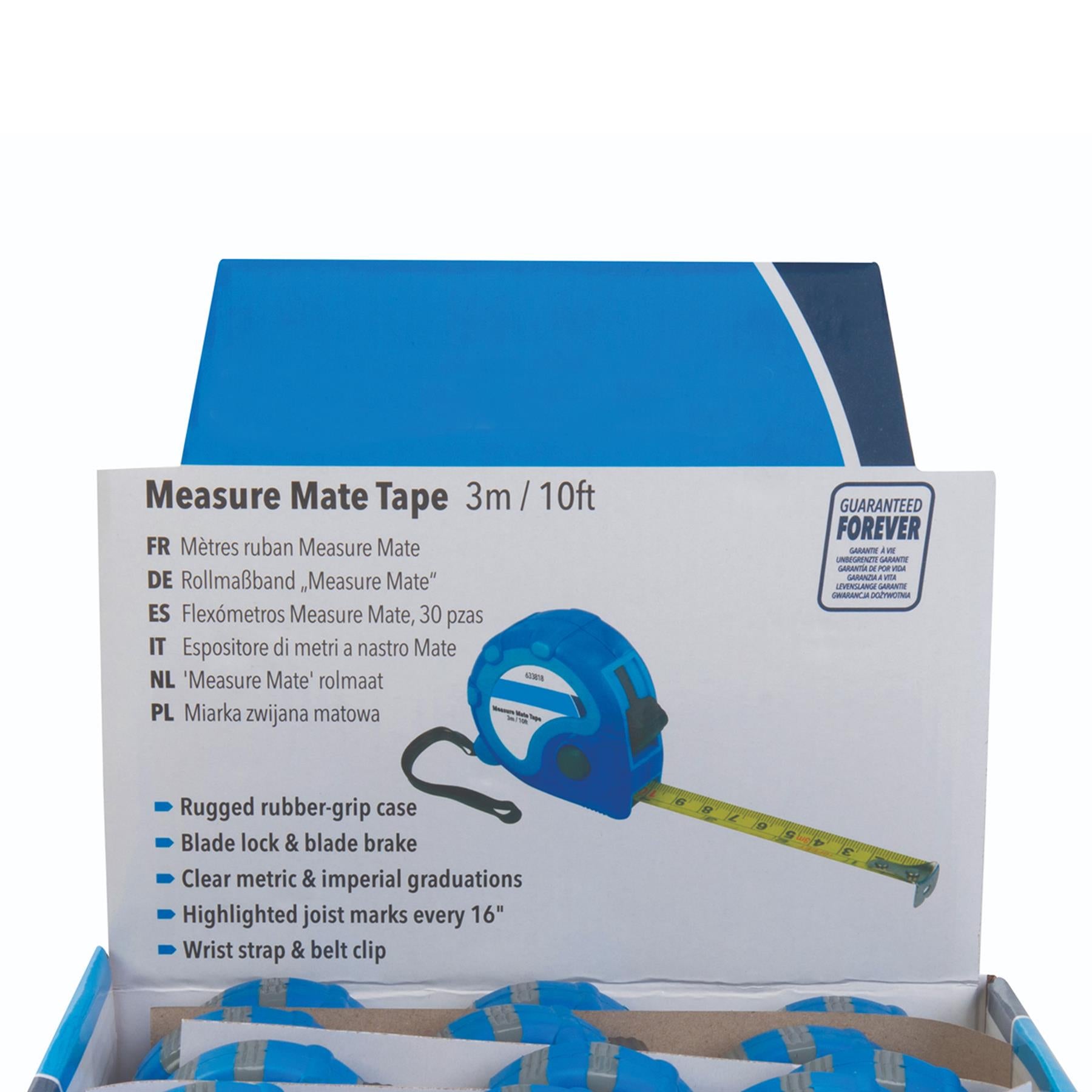 24Pce Measure Mate Tape Display Box 8M X 25mm Rugged Rubber-Grip Case