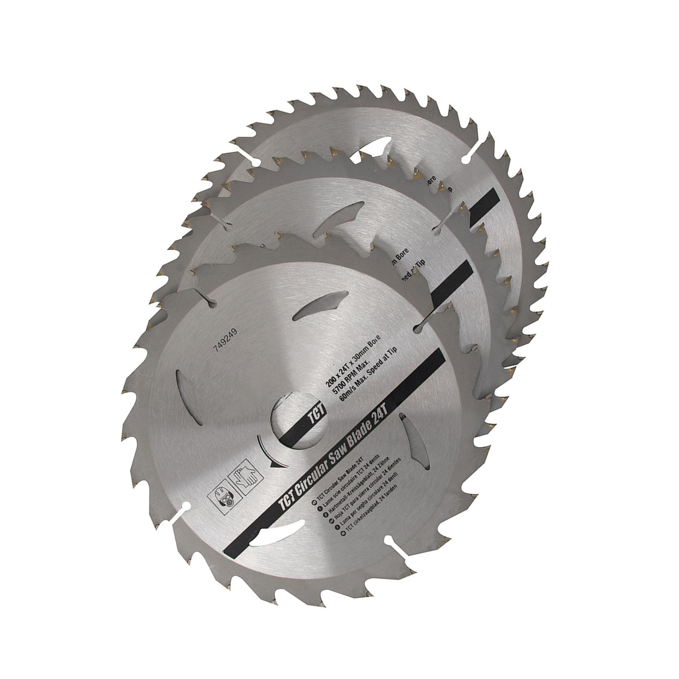 3 Piece TCT Circular Saw Blade Set 200 x 30 - 25, 18, 16mm Rings