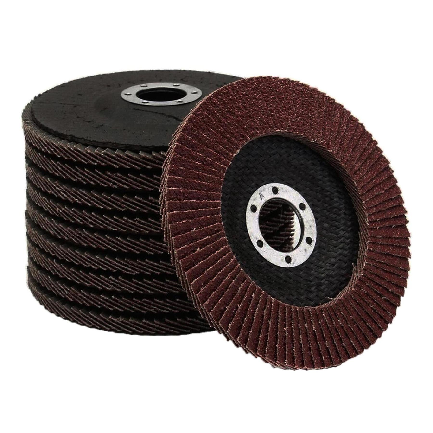10 X Flap Sanding Discs 115mm 60 120 Grit Aluminium Oxide 4.5" Angle Grinder Mix