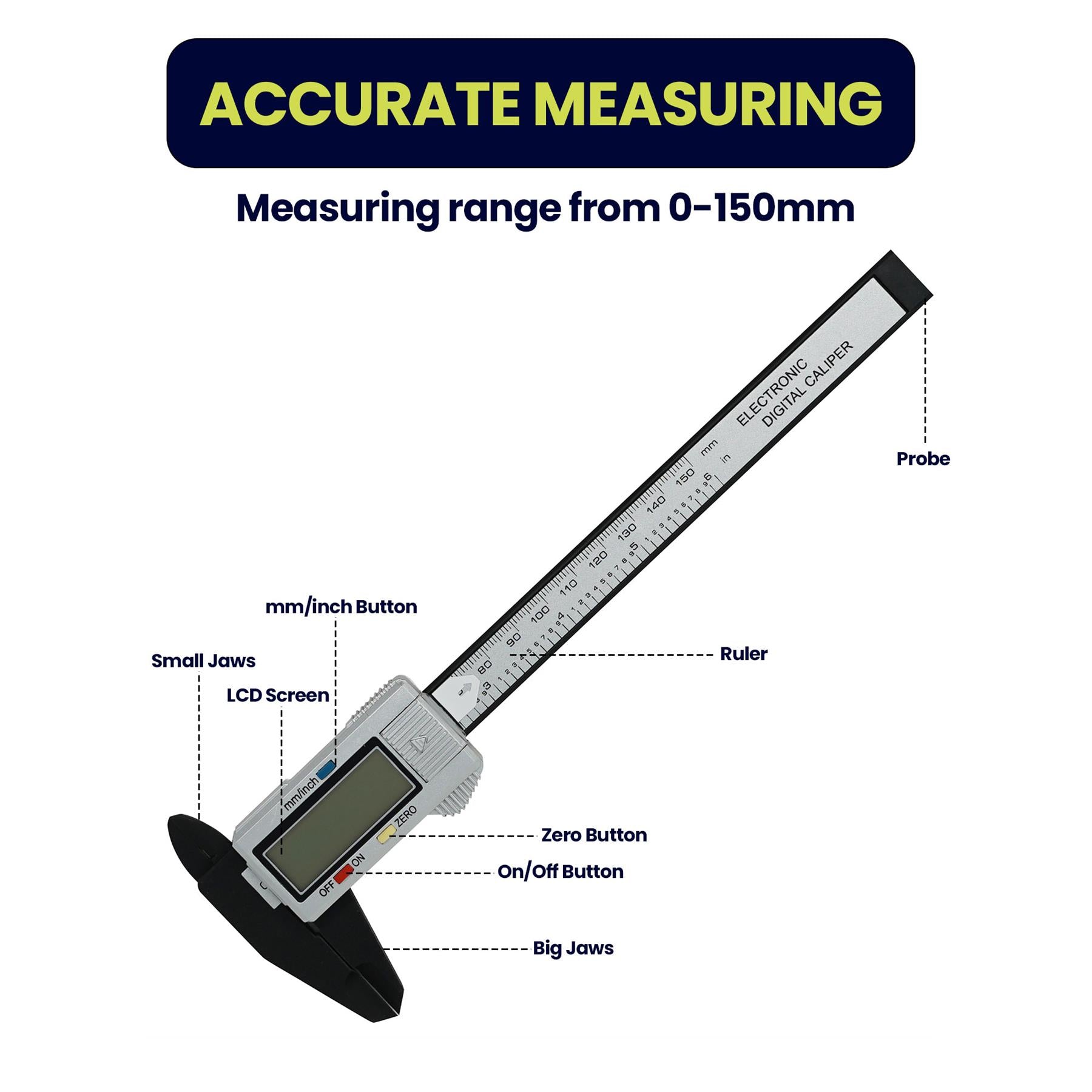 6'' LCD Digital Vernier Caliper Micrometer Measure Tool Gauge Ruler 150mm