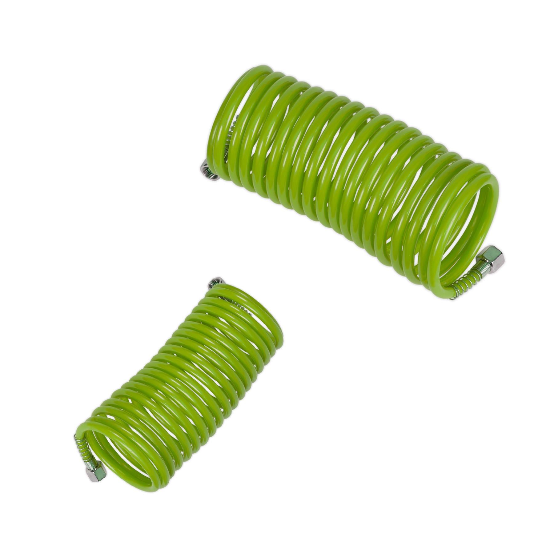 Sealey PE Coiled Air Hose 5m x Ø5mm with 1/4"BSP Unions - Green
