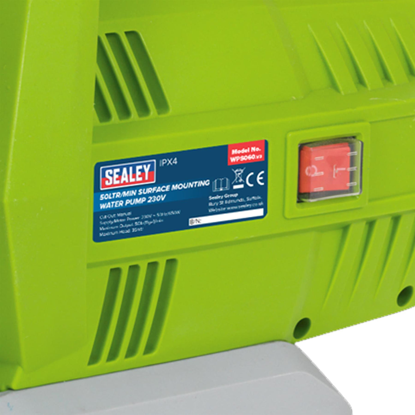 Sealey Surface Mounting Water Pump 50L/min 230V Suitable For Lifting Water Up To 8m