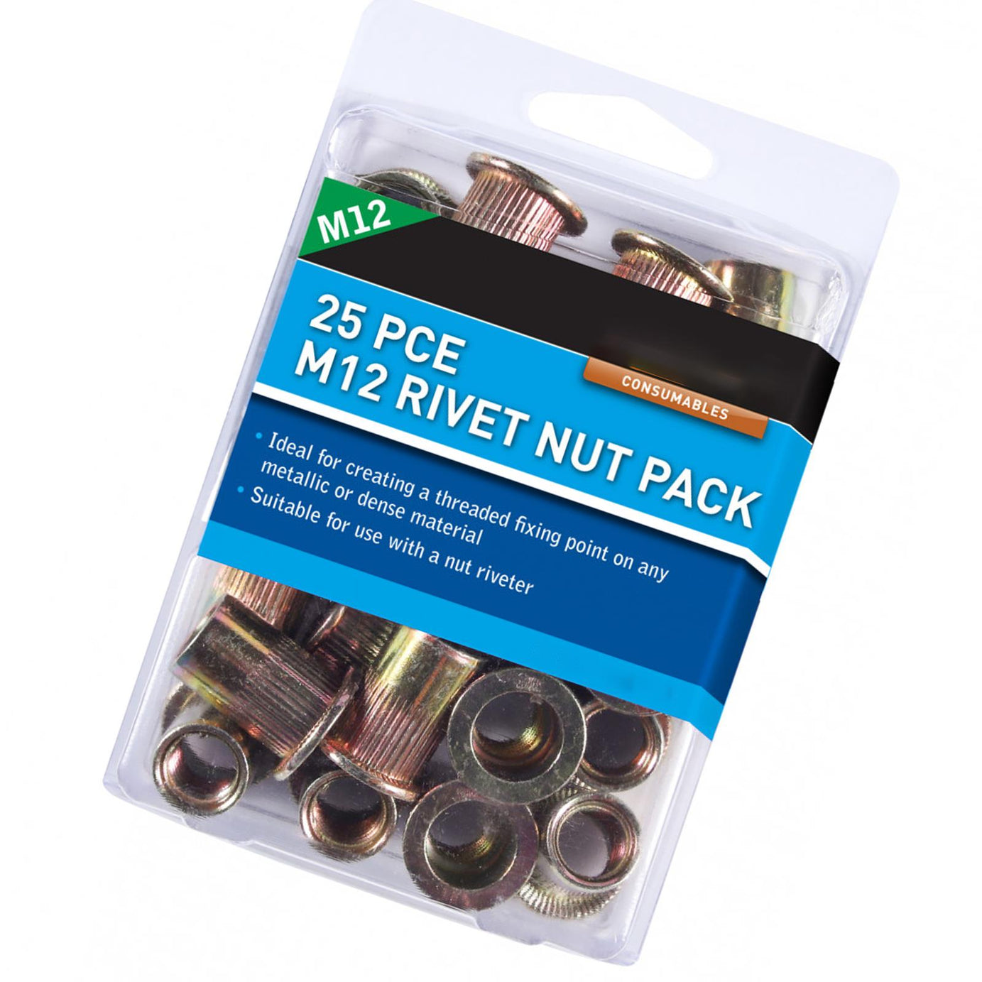 BlueSpot 25Pce High Quality M12 Rivet Nut Pack For Nut Riveter Use Metal Thread Fixing