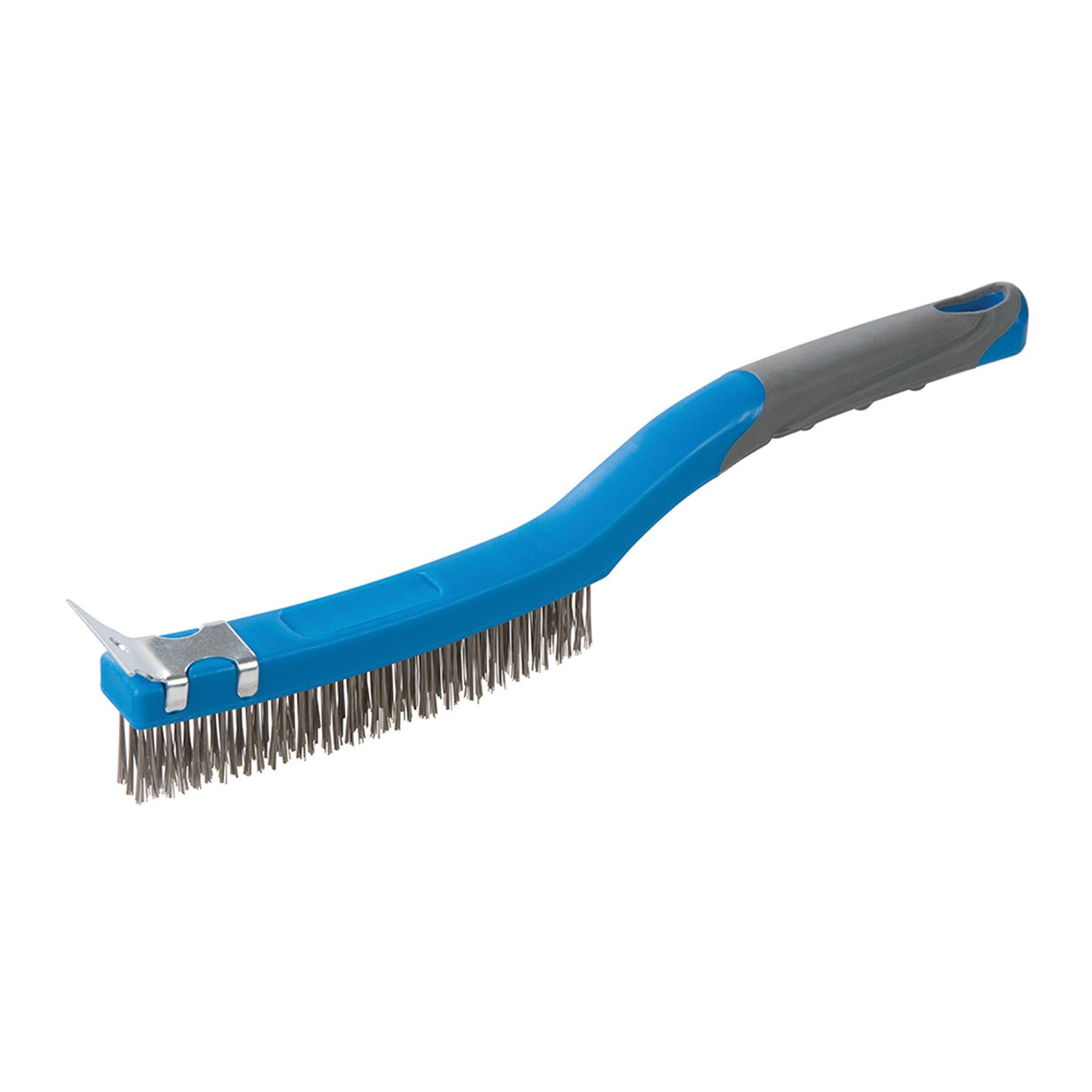 Stainless Steel Wire Brush With Scraper - 3 Row Soft-Grip Rubber Grip Handle