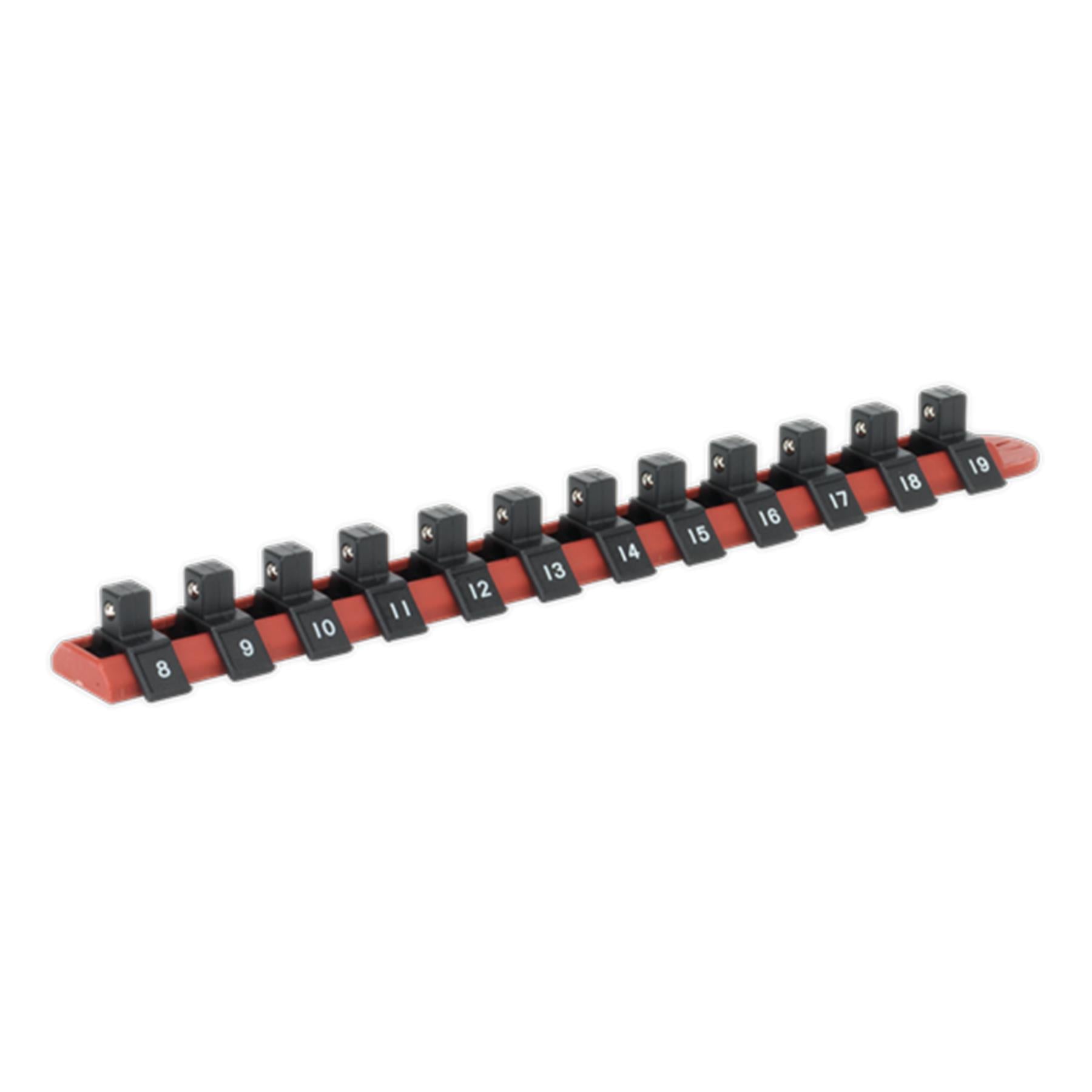 Sealey Socket Retaining Rail With 12 Clips 3/8" Sq Drive 8-19mm - AK3812