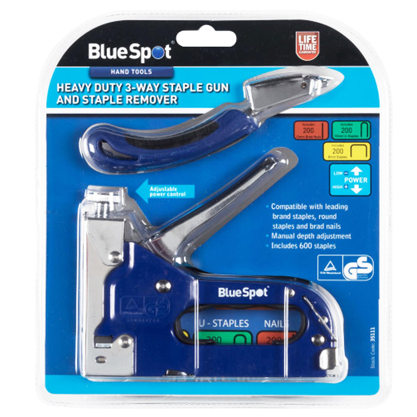 BlueSpot Staple Nail Gun and Staple Remover Set Heavy Duty 3 Way Cable Tacker
