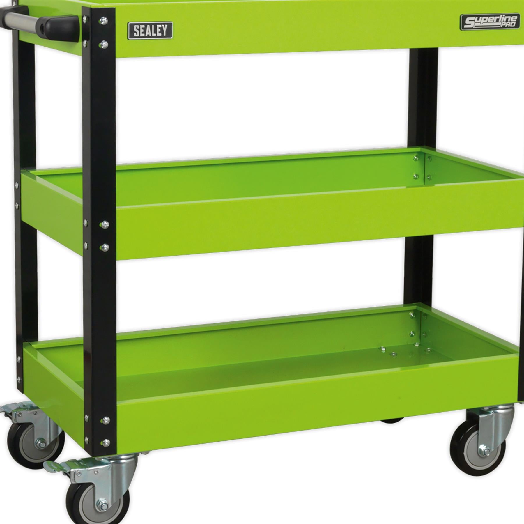 Sealey CX110HV Workshop Trolley 3-Level Heavy-Duty Hi-Vis Green Trolley Garage
