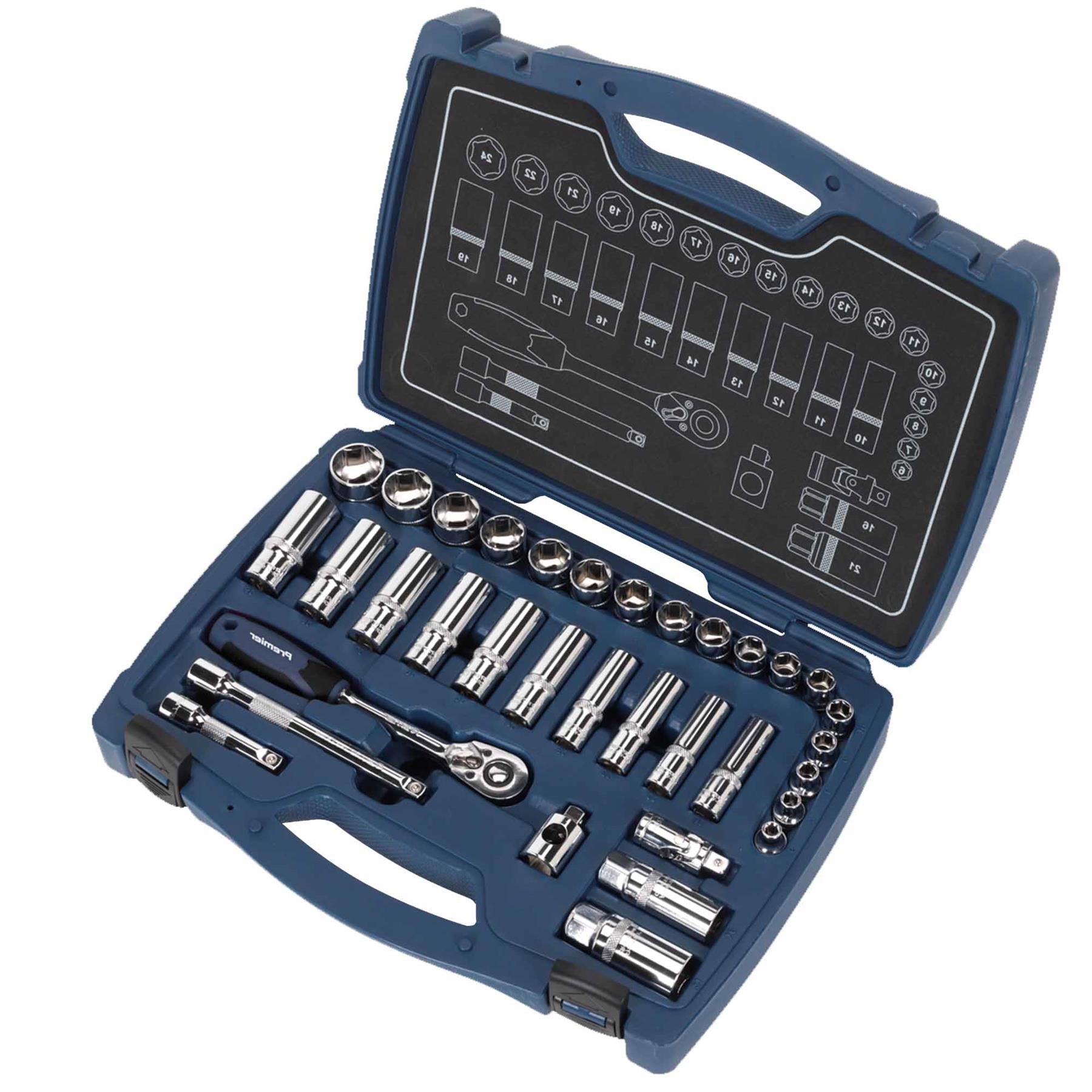 Sealey Socket Set 34pc 3/8"Sq Drive 6pt WallDrive Metric