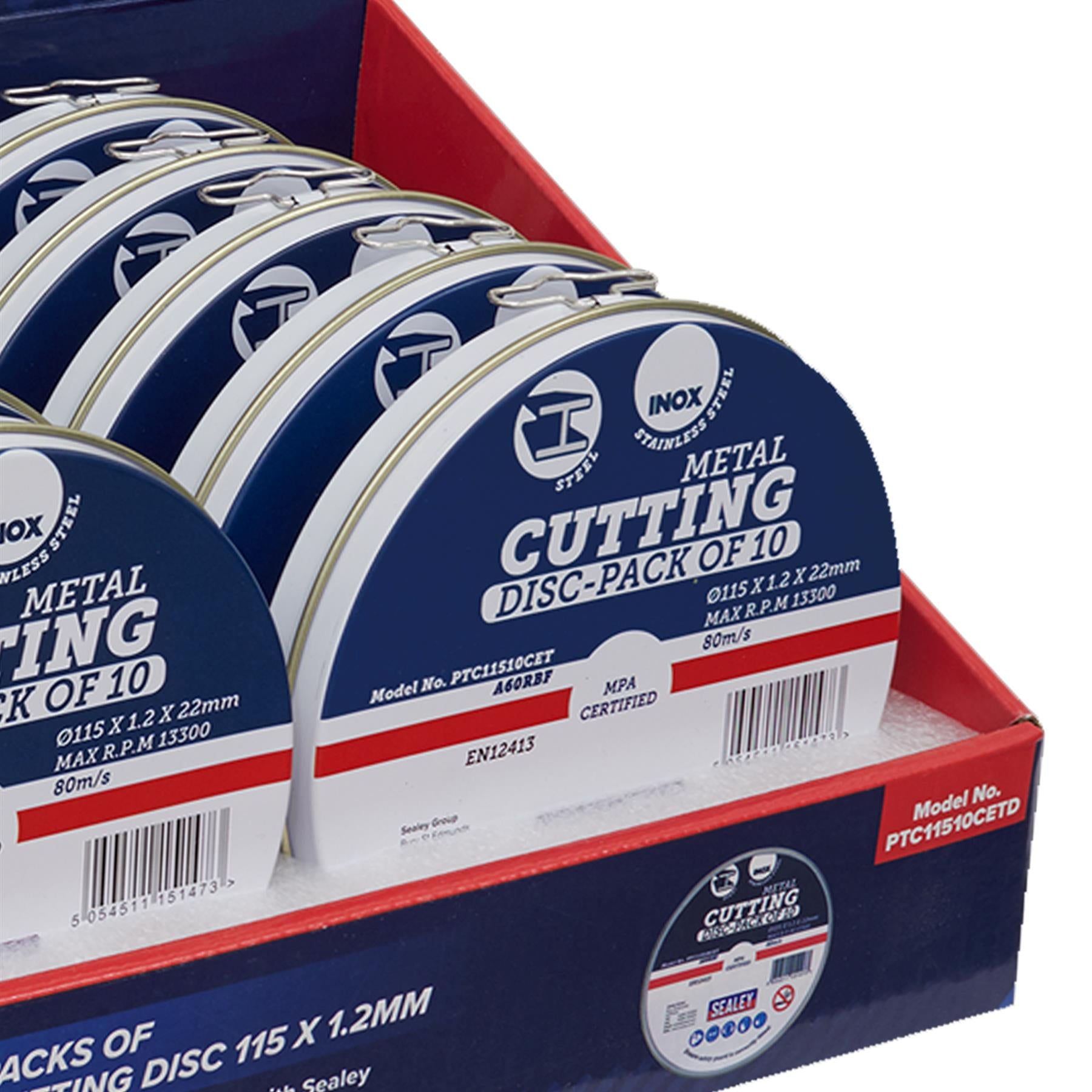 Sealey Cutting Disc 115 x 1.2mm Display Box 10 Packs of 10