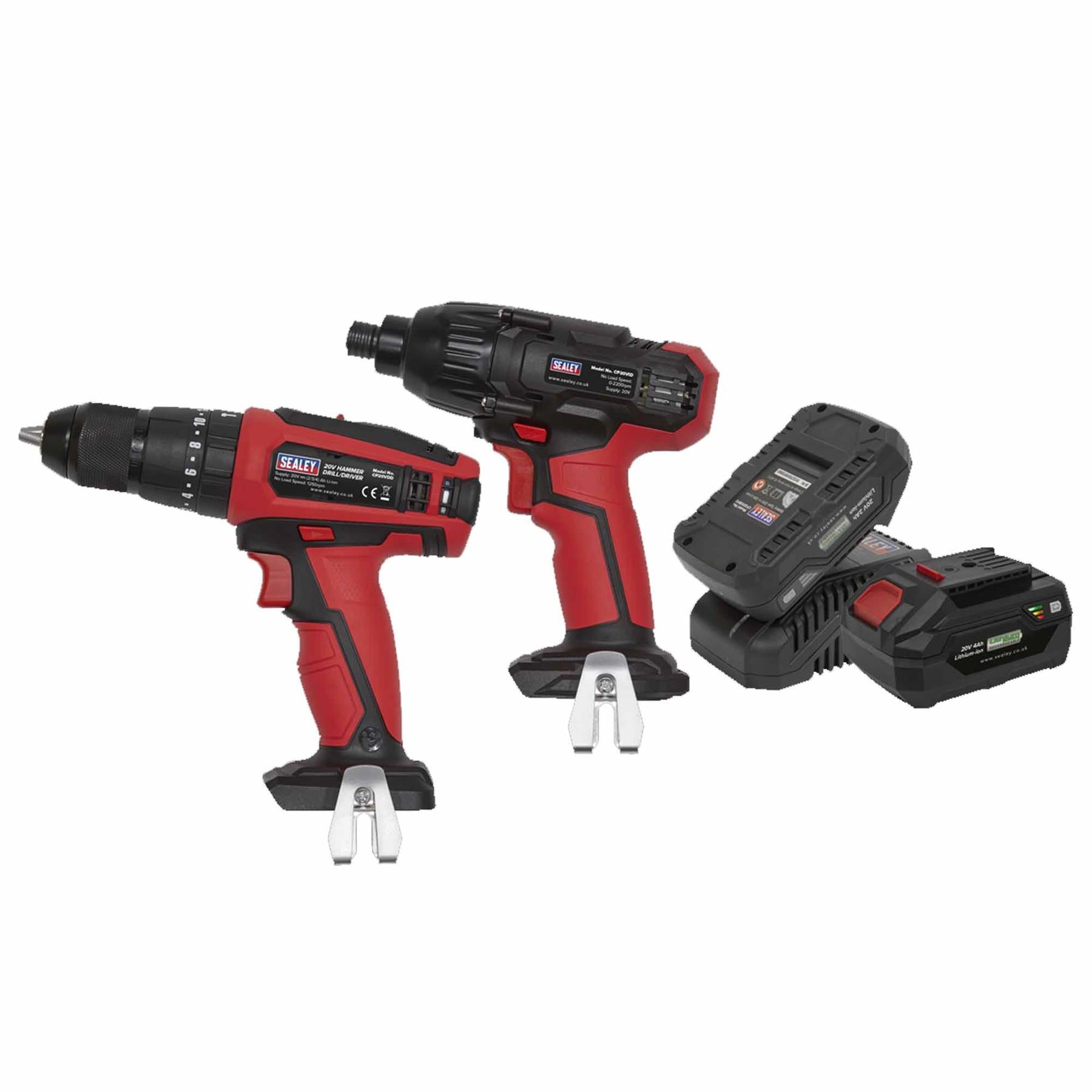 Sealey 20V Cordless Ø13mm Hammer Drill/1/4"Hex Drive Impact Driver Combo Kit