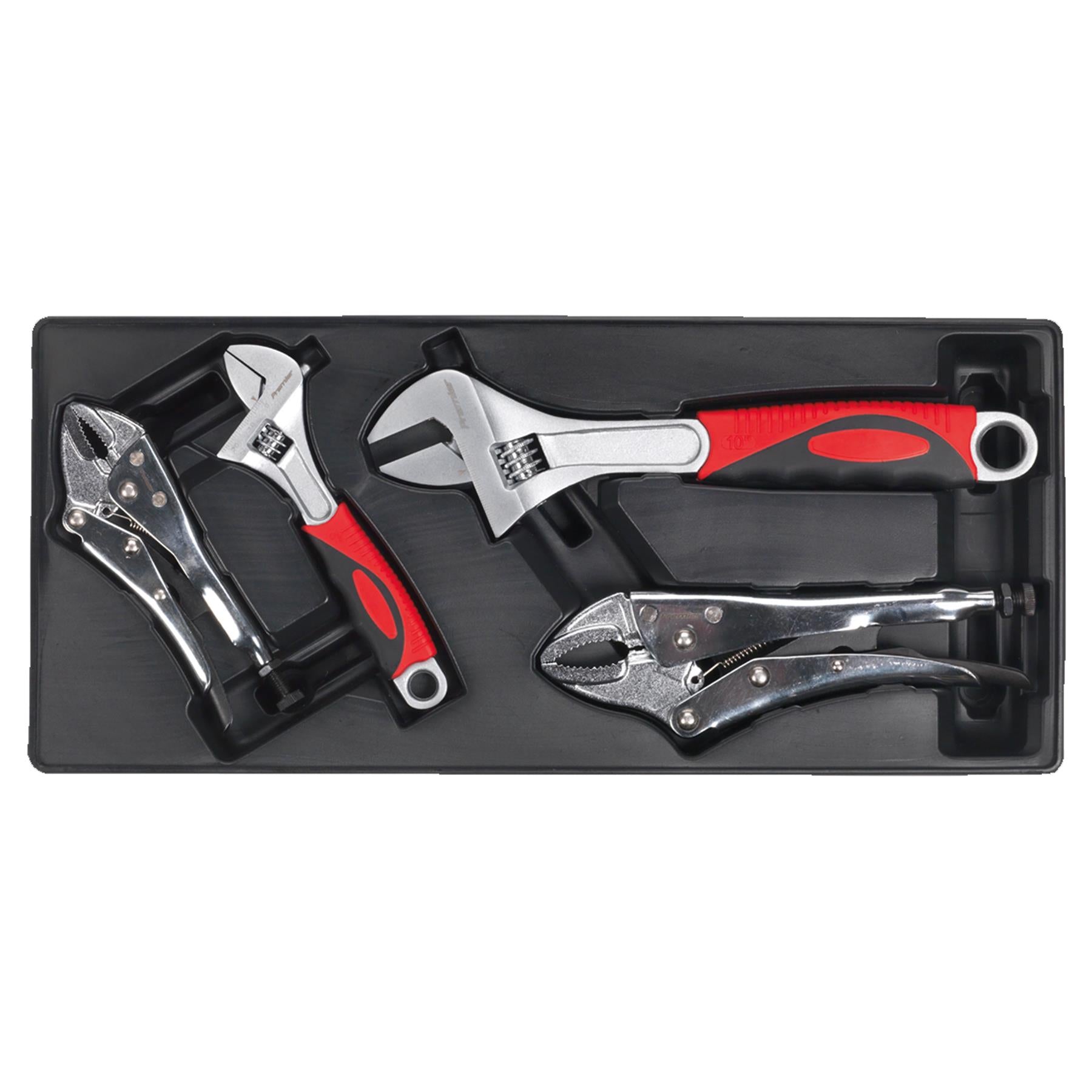 Sealey Tool Tray with Locking Pliers & Adjustable Wrench Set 4pc