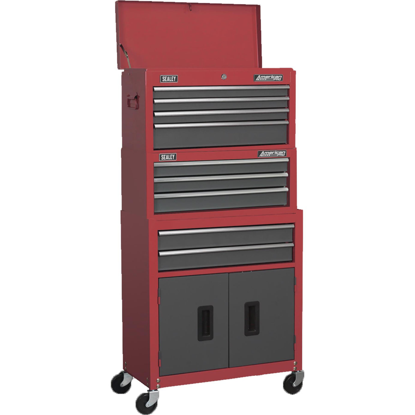 Sealey Topchest, Mid-Box & Rollcab 9 Drawer Stack - Red