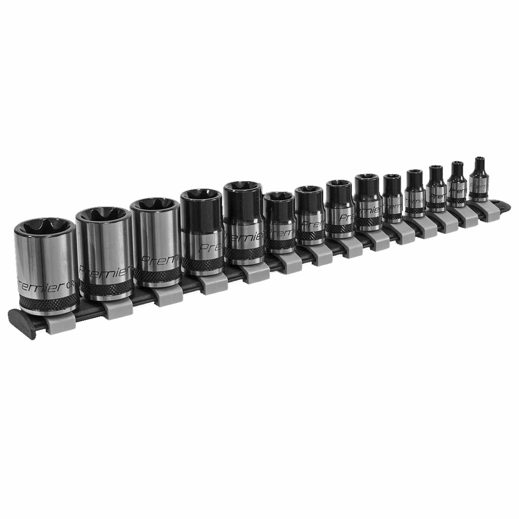 TRX-Star Socket Set 14pc 1/4,3/8,1/2"Sq Dr E4-E24 Blk Series Sealey