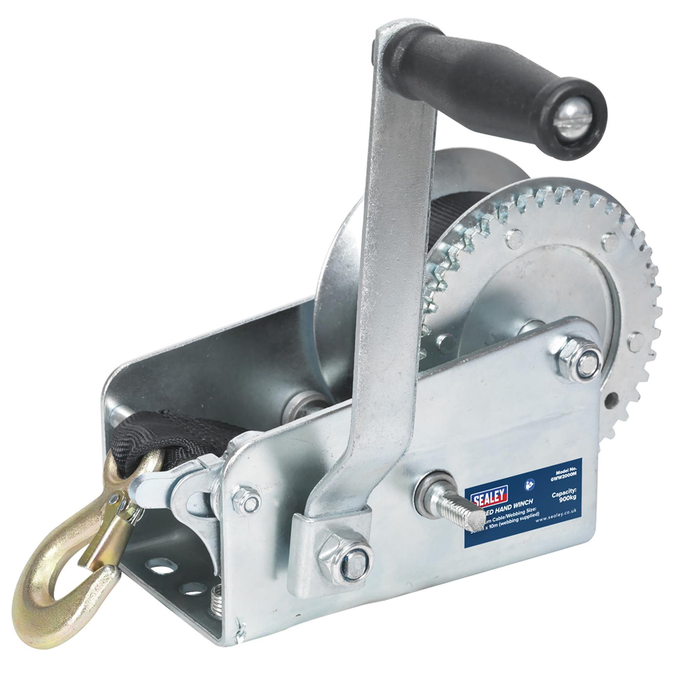 Sealey Geared Hand Winch 900kg Capacity with Webbing Strap