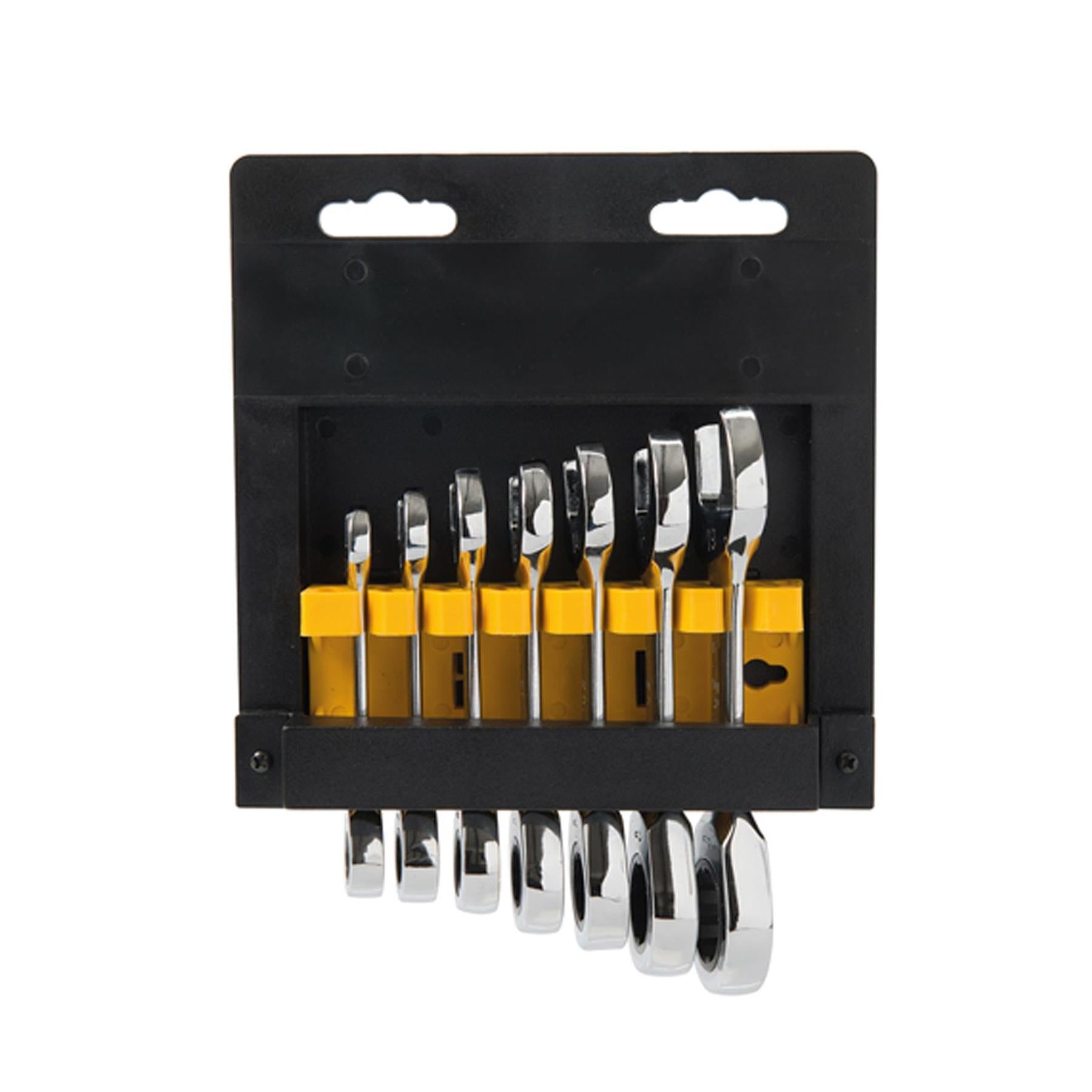 7Pce Stubby Ratchet Spanner Set 8 - 19mm Fully Mirror-Polished Quality
