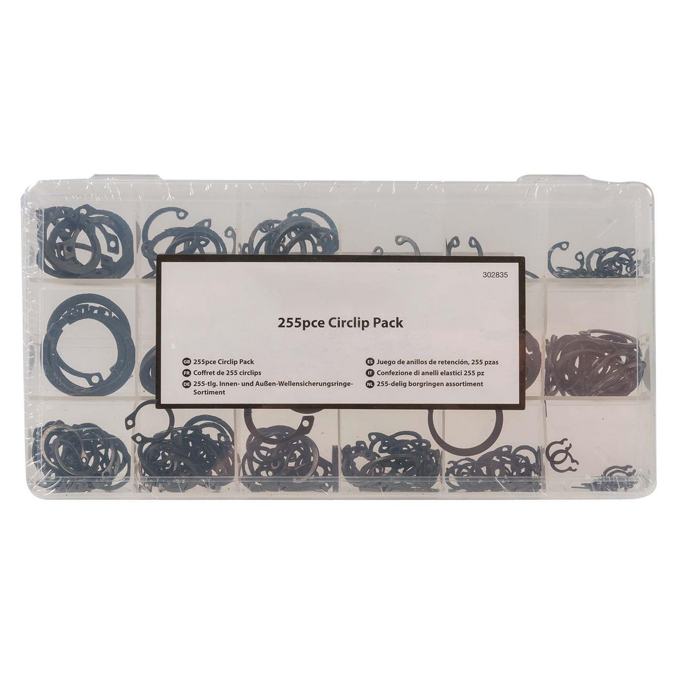 Circlips Pack 255 Piece External Shaft Internal Bores Chemically Blackened Steel