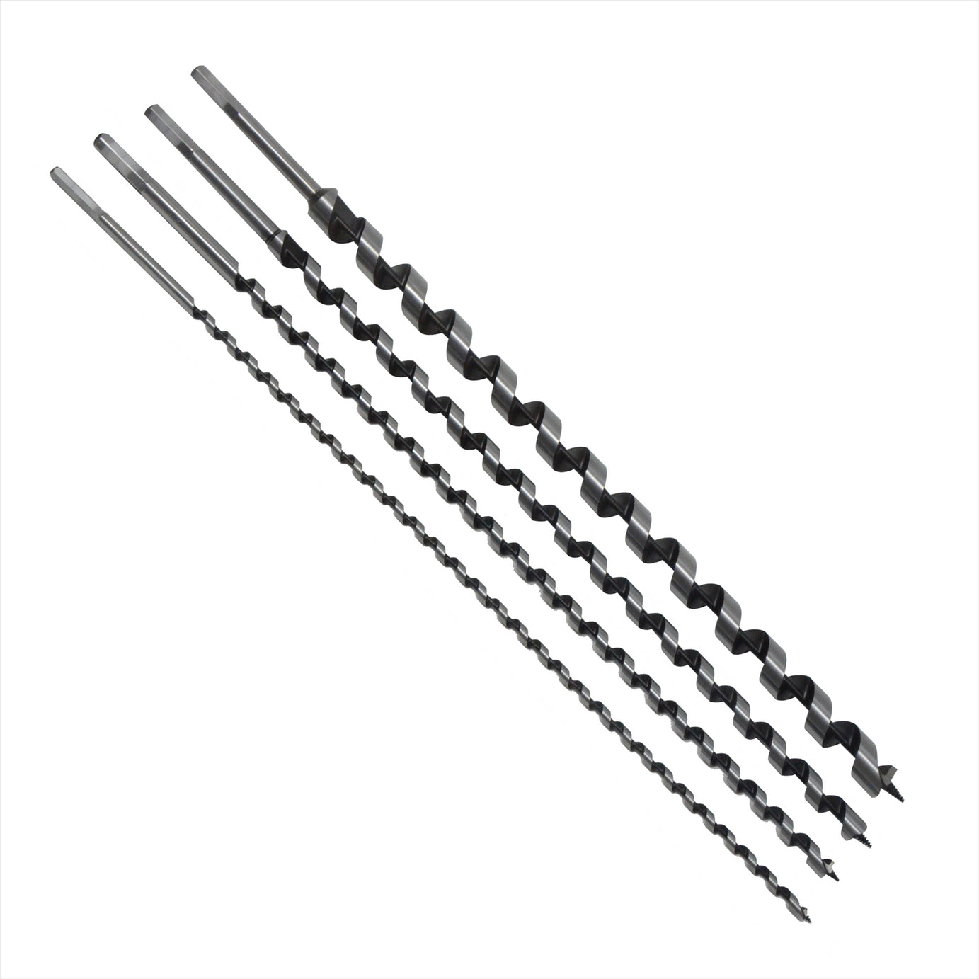 4Pc 600mm Long Auger Drill Bit Set Hex Shank 8mm - 24mm Wood Drilling