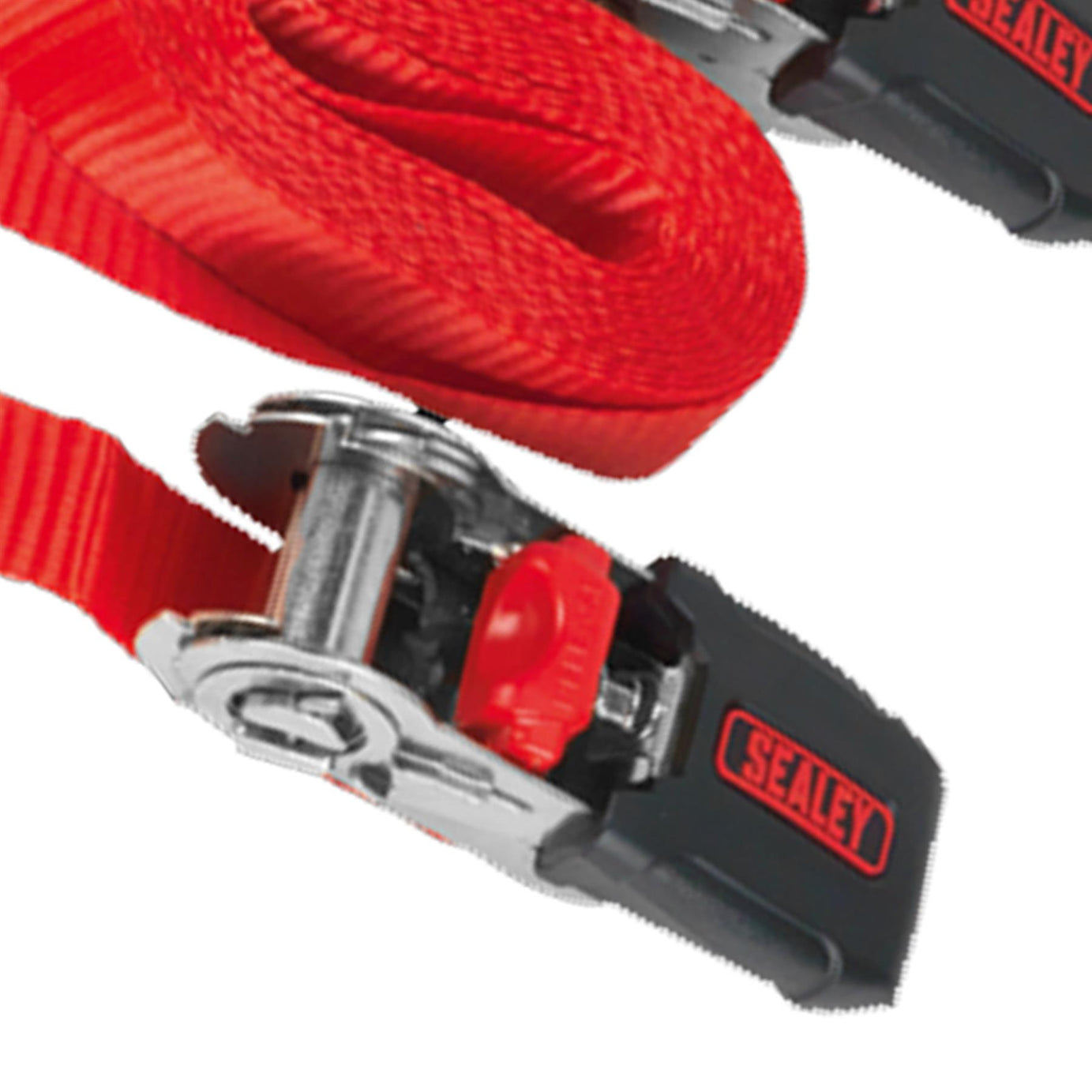 Sealey Ratchet Tie Down 25mm x 4m Polyester Webbing with S-Hooks 800kg Breaking Strength - 2 Pairs