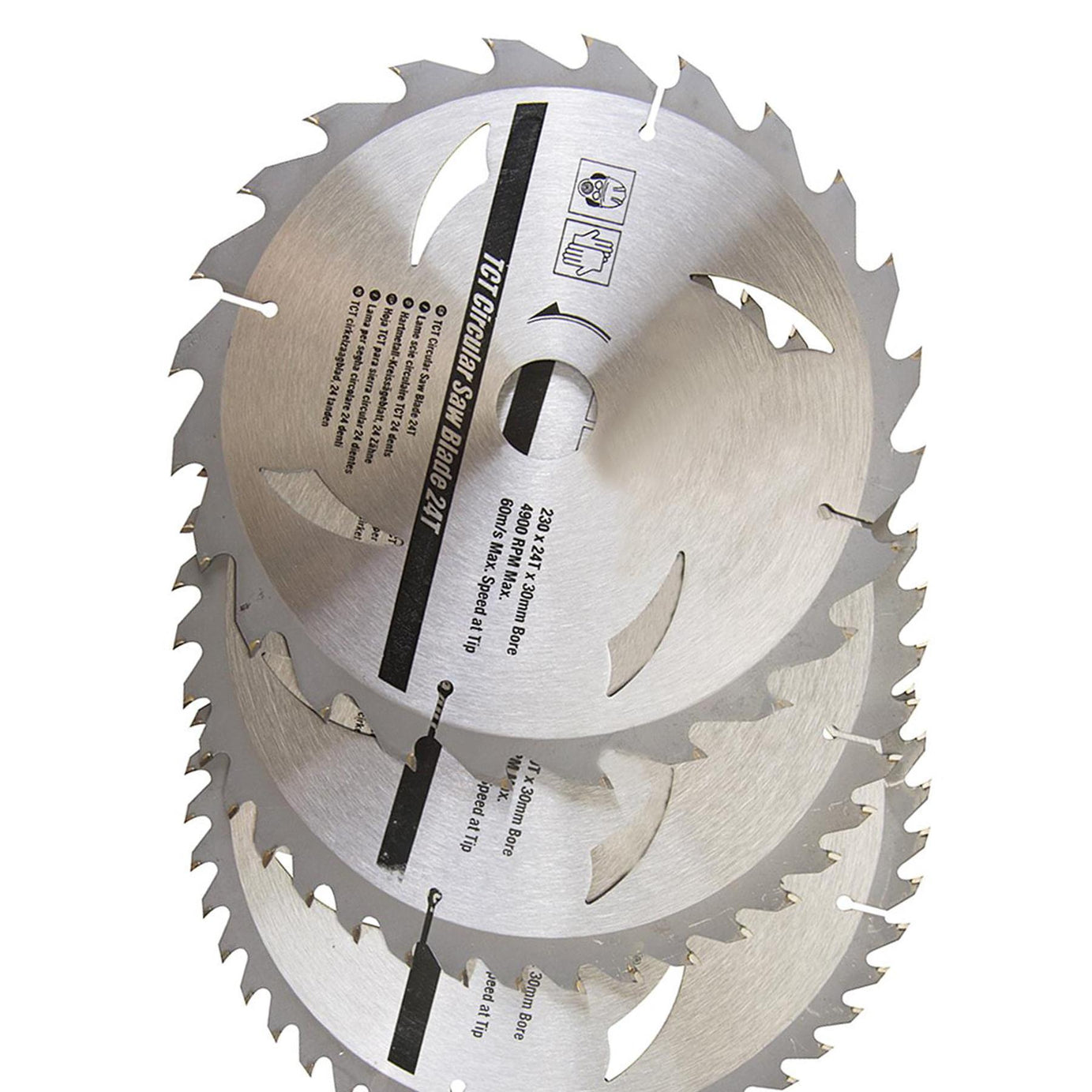 3 Piece TCT Circular Saw Blade Set 230 x 30 - 25, 20, 16mm Rings